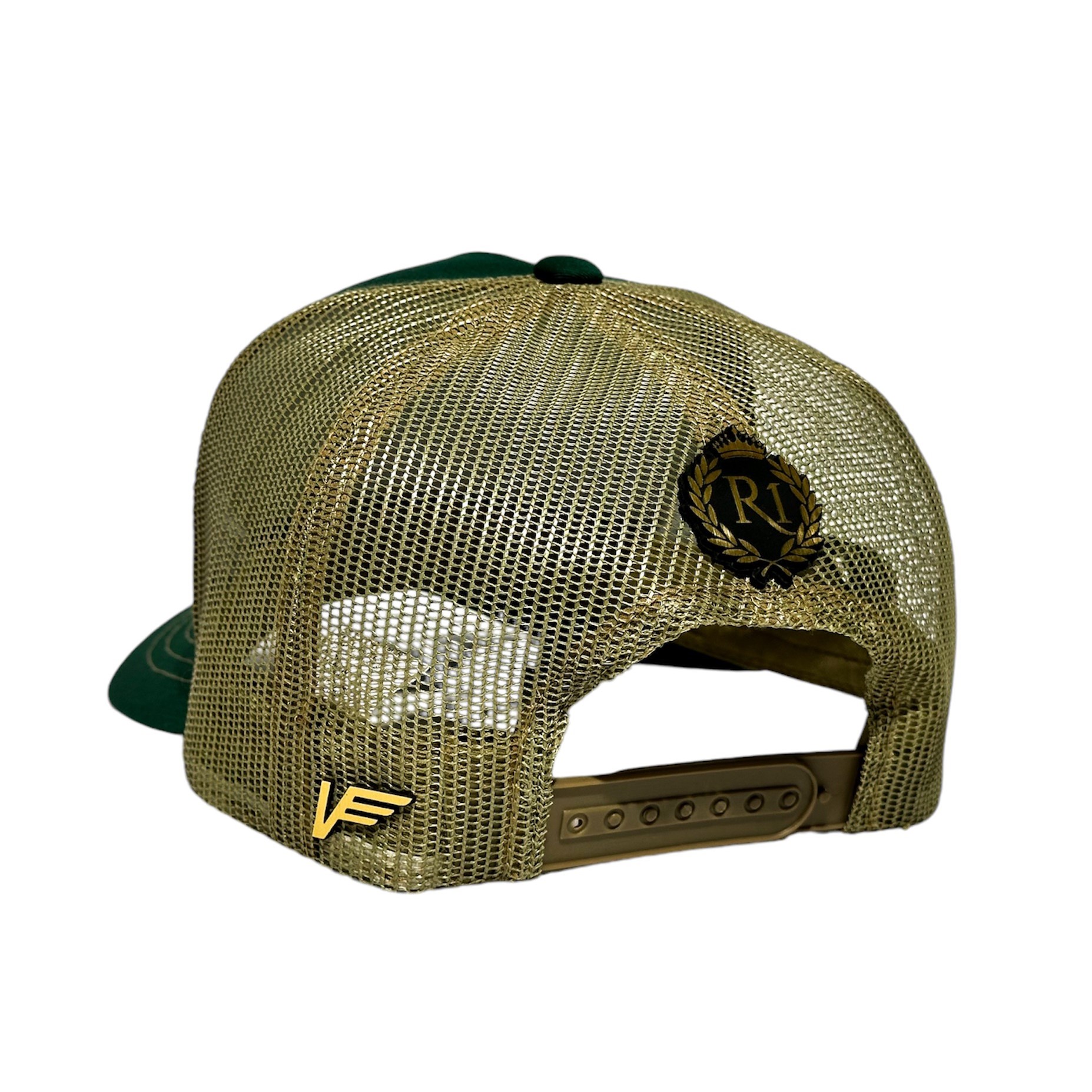 Foto 5 pulgar | Vago Style Caro Como Quintero Gorra Unica Artesanal Verde Obscuro Y Malla Dorada Ajustable Con Visera Curva