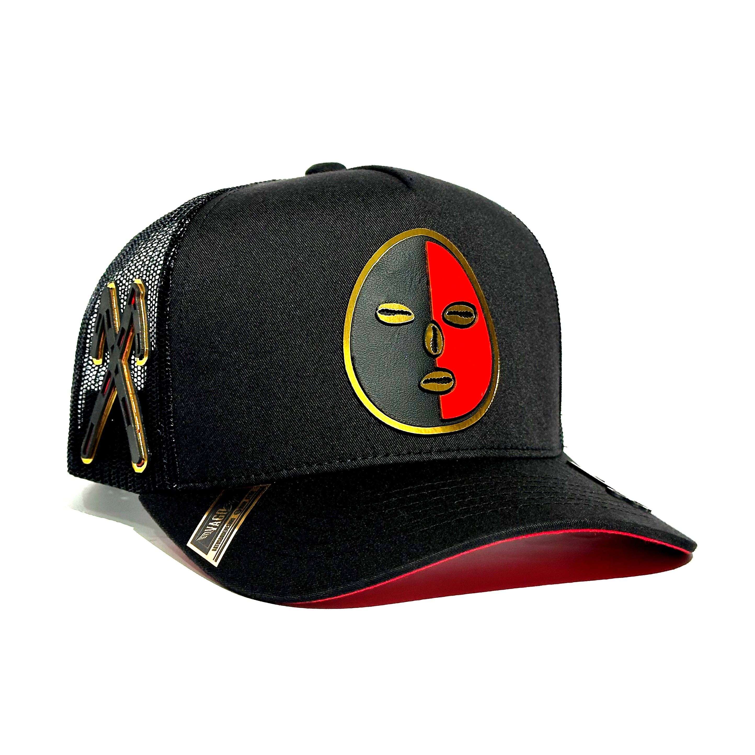 Vago Style Eleggua Gorra Unica Artesanal Negra Ajustable Con Visera Curva Con Rojo Bajo Visera