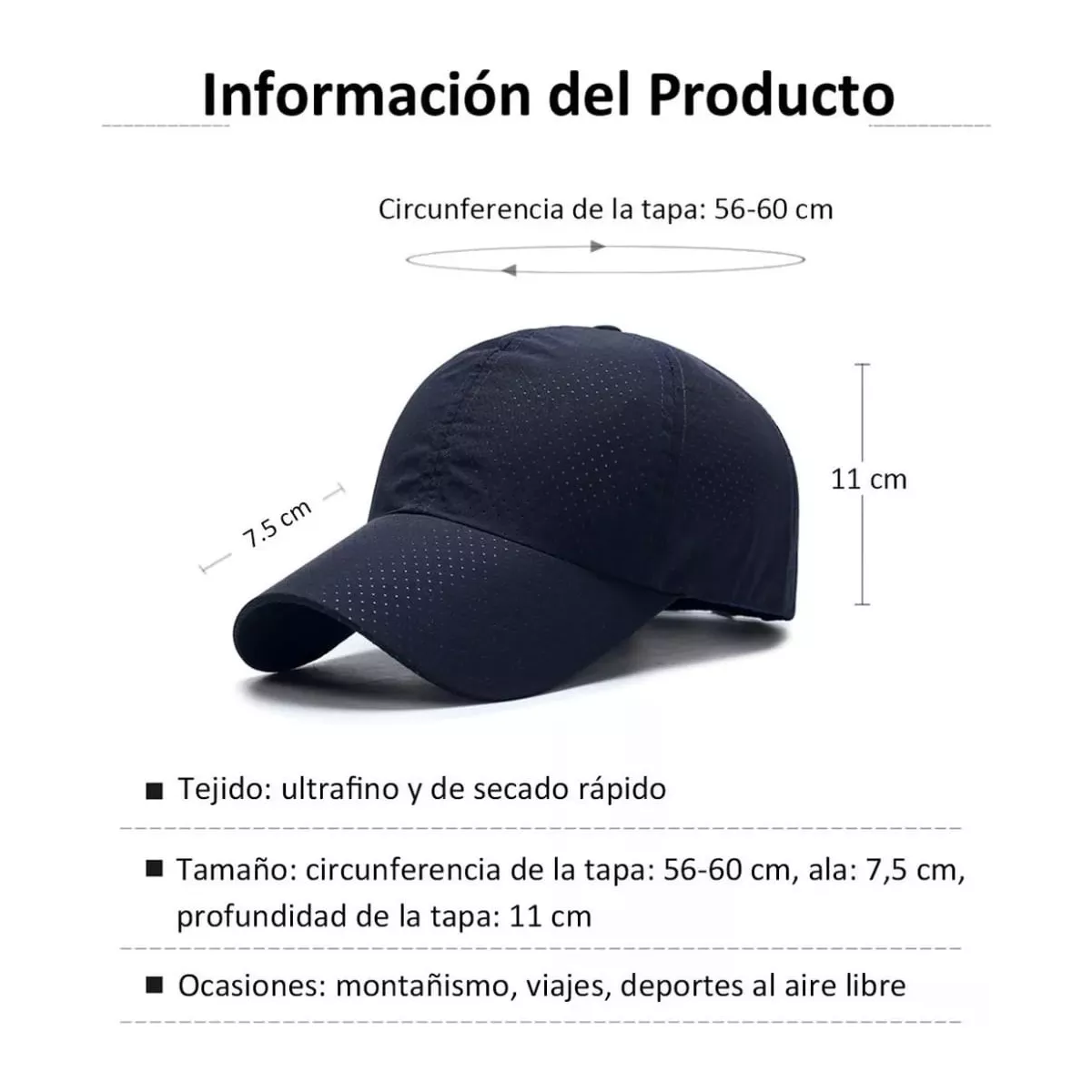 Foto 5 pulgar | Gorra Deportiva Transpirable Eo Safe Imports Esi-17341 Negra