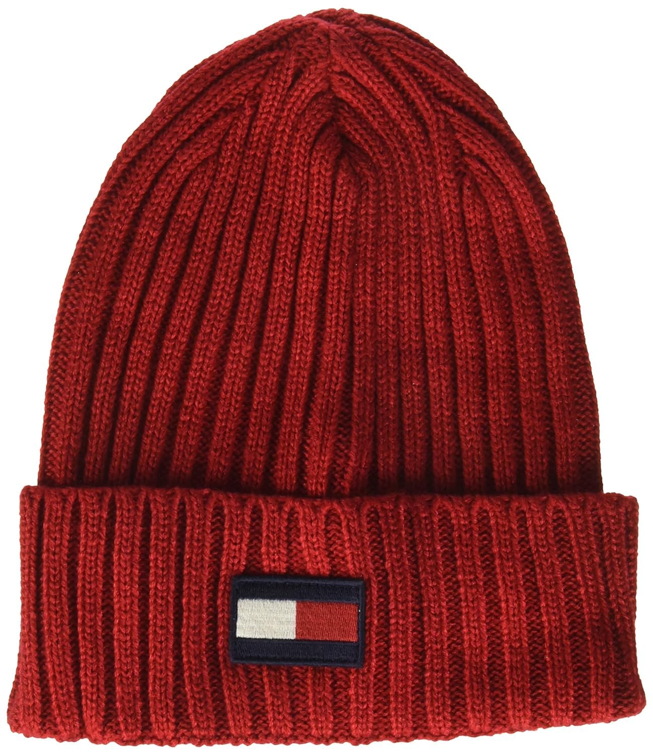 Parche Con Estampado Acanalado Con La Bandera Roja De Beanie Tommy Hilfiger Para Hombre - Venta Internacional.