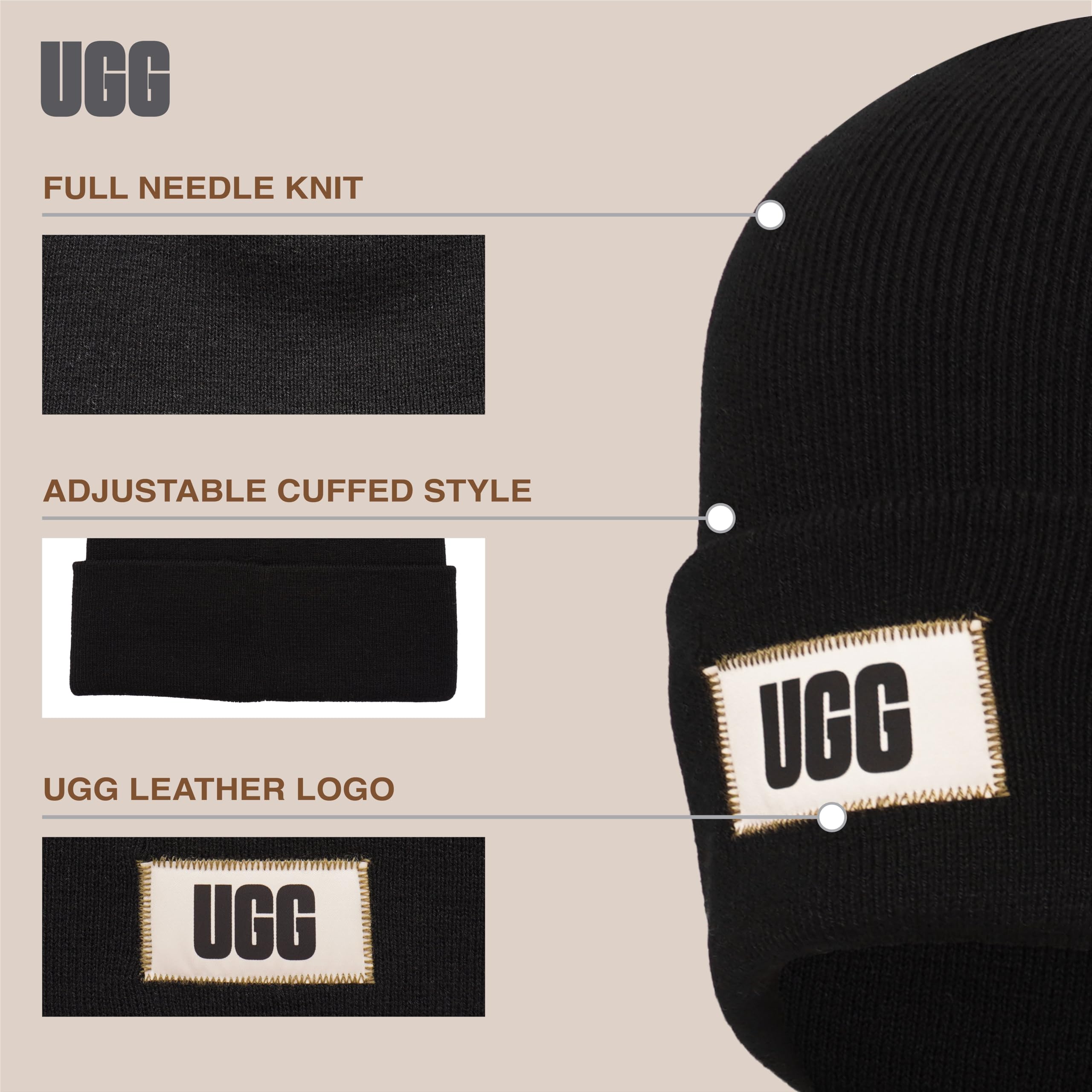 Foto 6 pulgar | Gorro Ugg Con Corona Alta Para Hombre, Color Negro - Venta Internacional.