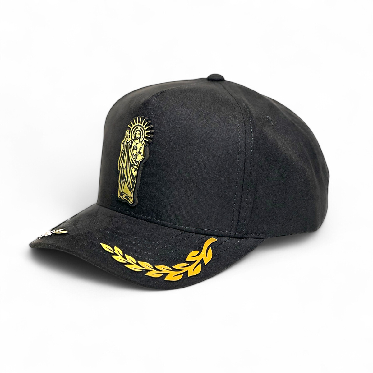 Foto 4 pulgar | Vago Style Gorra San Judas Snapback Negra Gamuza Placa Dorada Visera Curva