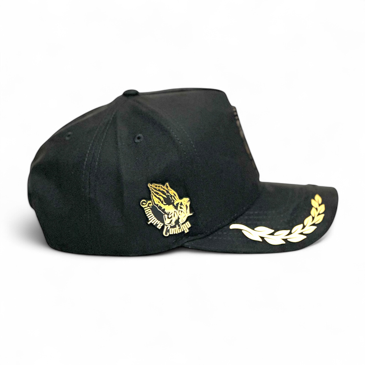 Foto 5 pulgar | Vago Style Gorra San Judas Snapback Negra Gamuza Placa Dorada Visera Curva