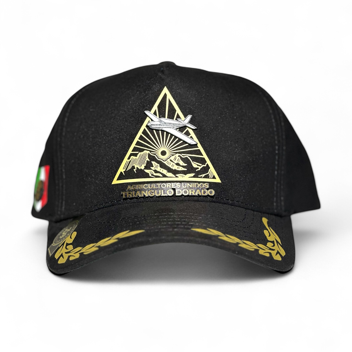 Foto 3 pulgar | Vago Style Gorra Triángulo Dorado Snapback Negra Visera Curva De Gamuza