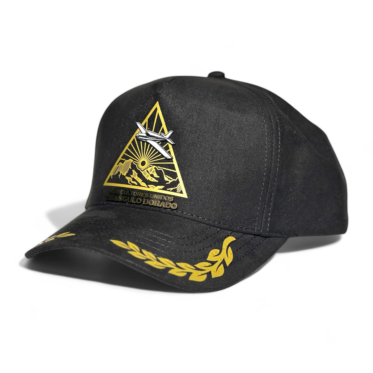 Foto 4 pulgar | Vago Style Gorra Triángulo Dorado Snapback Negra Visera Curva De Gamuza