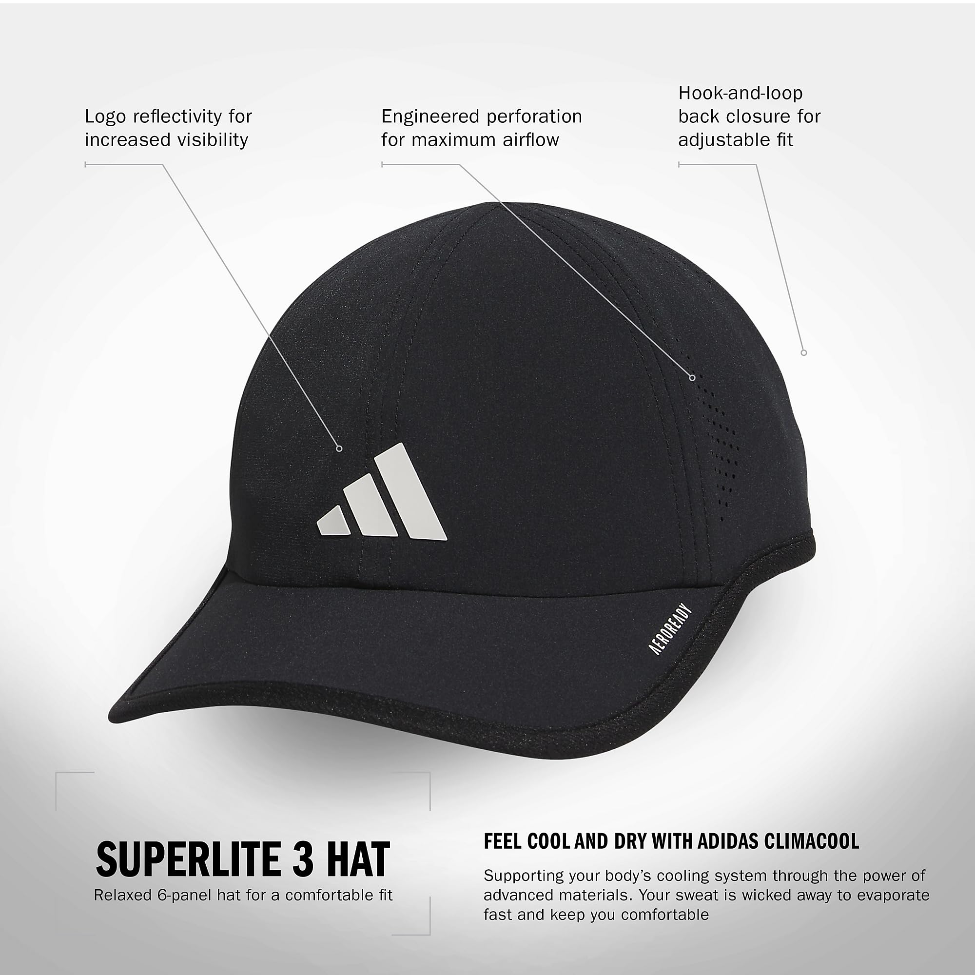 Foto 3 pulgar | Gorra Adidas Superlite Athletic Performance Negro/blanco - Venta Internacional.