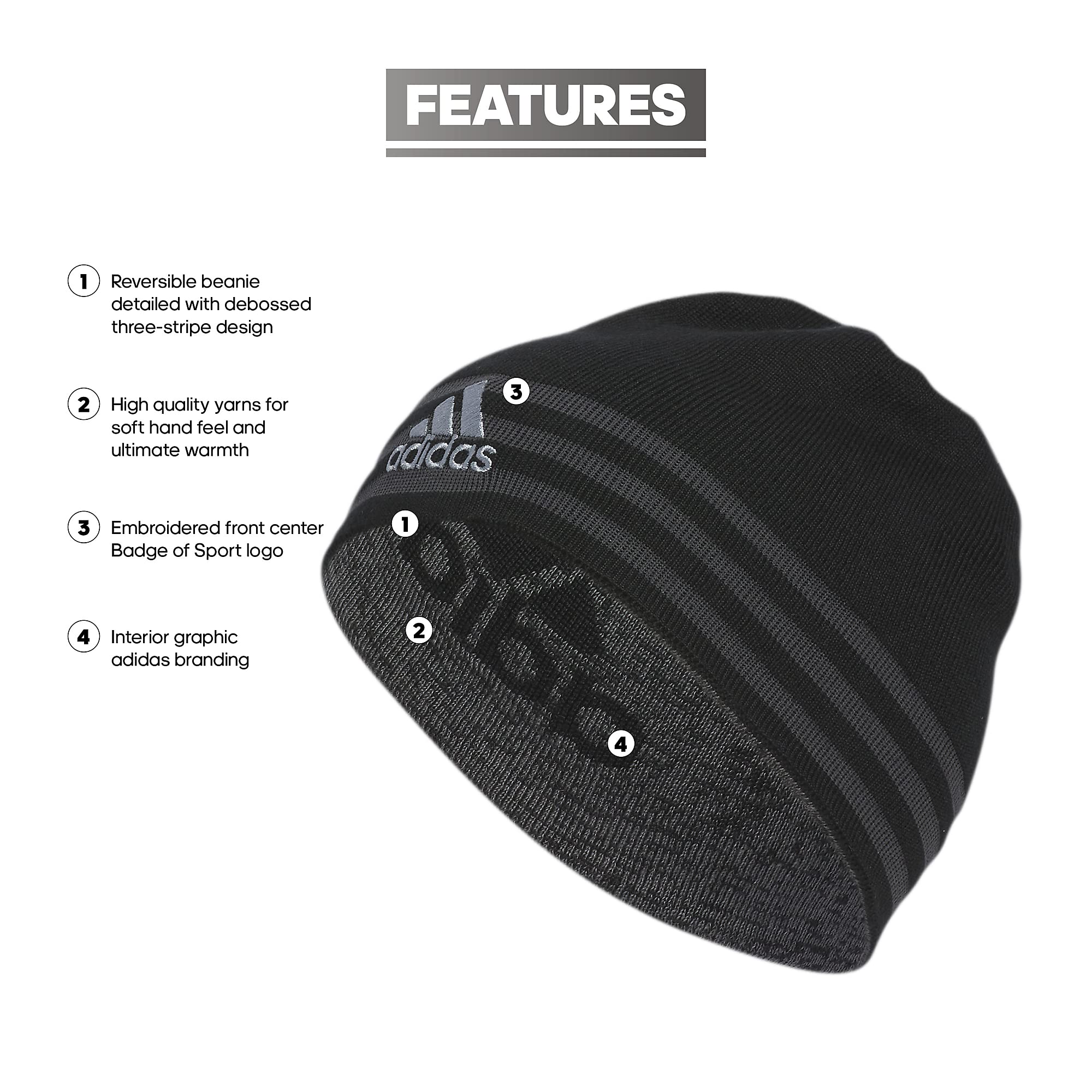 Foto 3 pulgar | Gorro Adidas Reversible Skully Para Hombre, Invierno, Negro/gris - Venta Internacional.