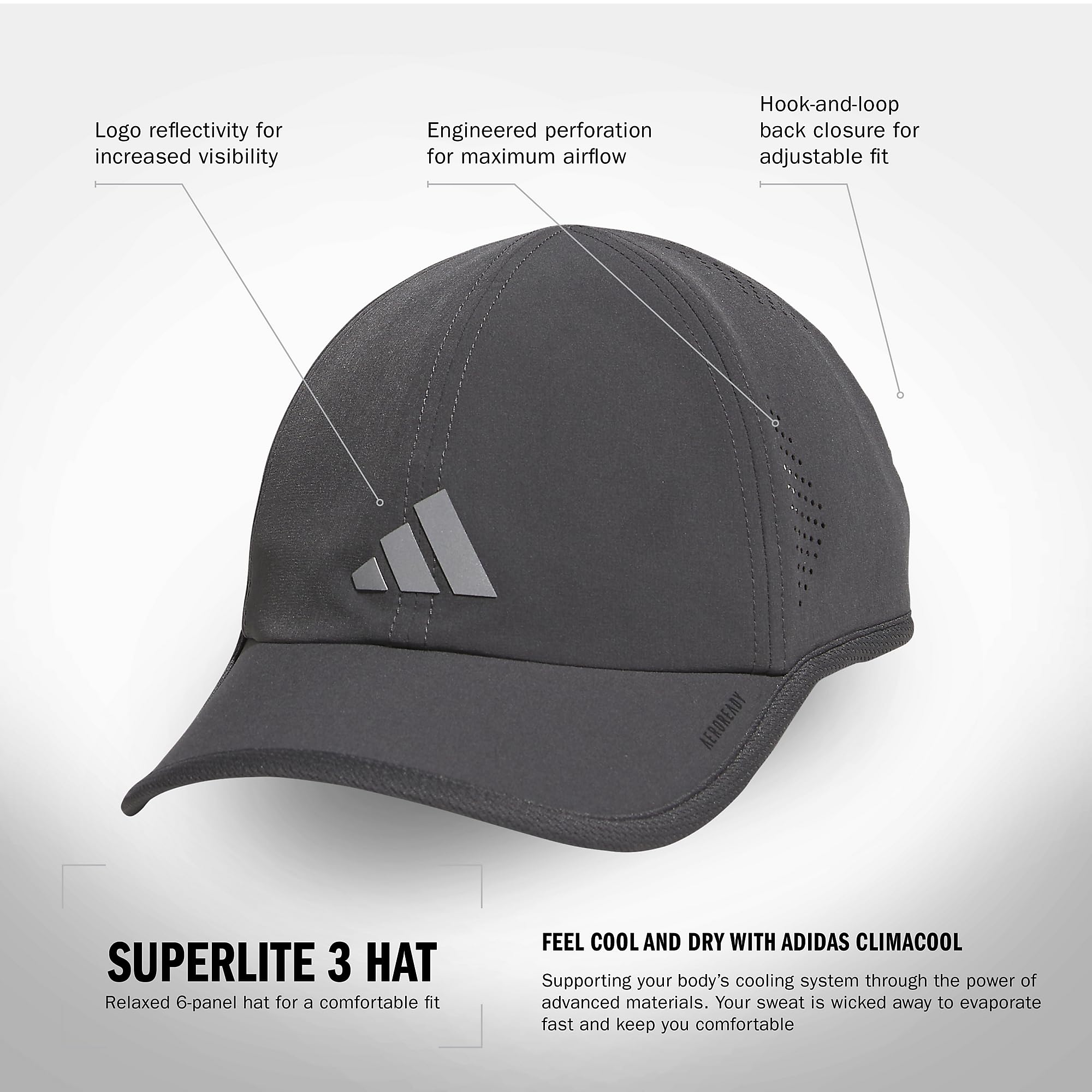 Foto 3 pulgar | Gorra Adidas Superlite Athletic Performance Workout Gris - Venta Internacional.