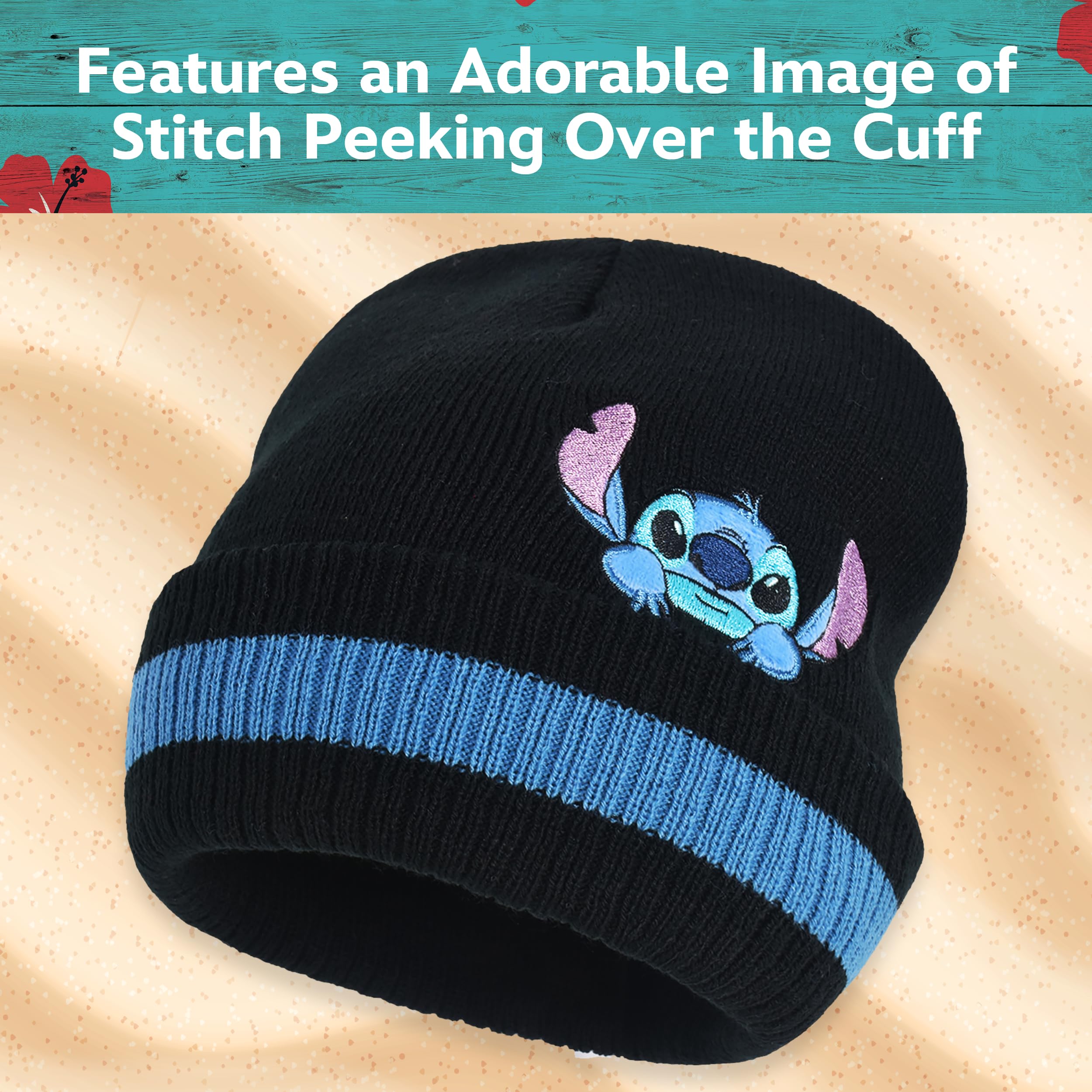Foto 4 pulgar | Gorro Disney Stitch Peek-a-boo De Punto De Invierno A Rayas - Venta Internacional.