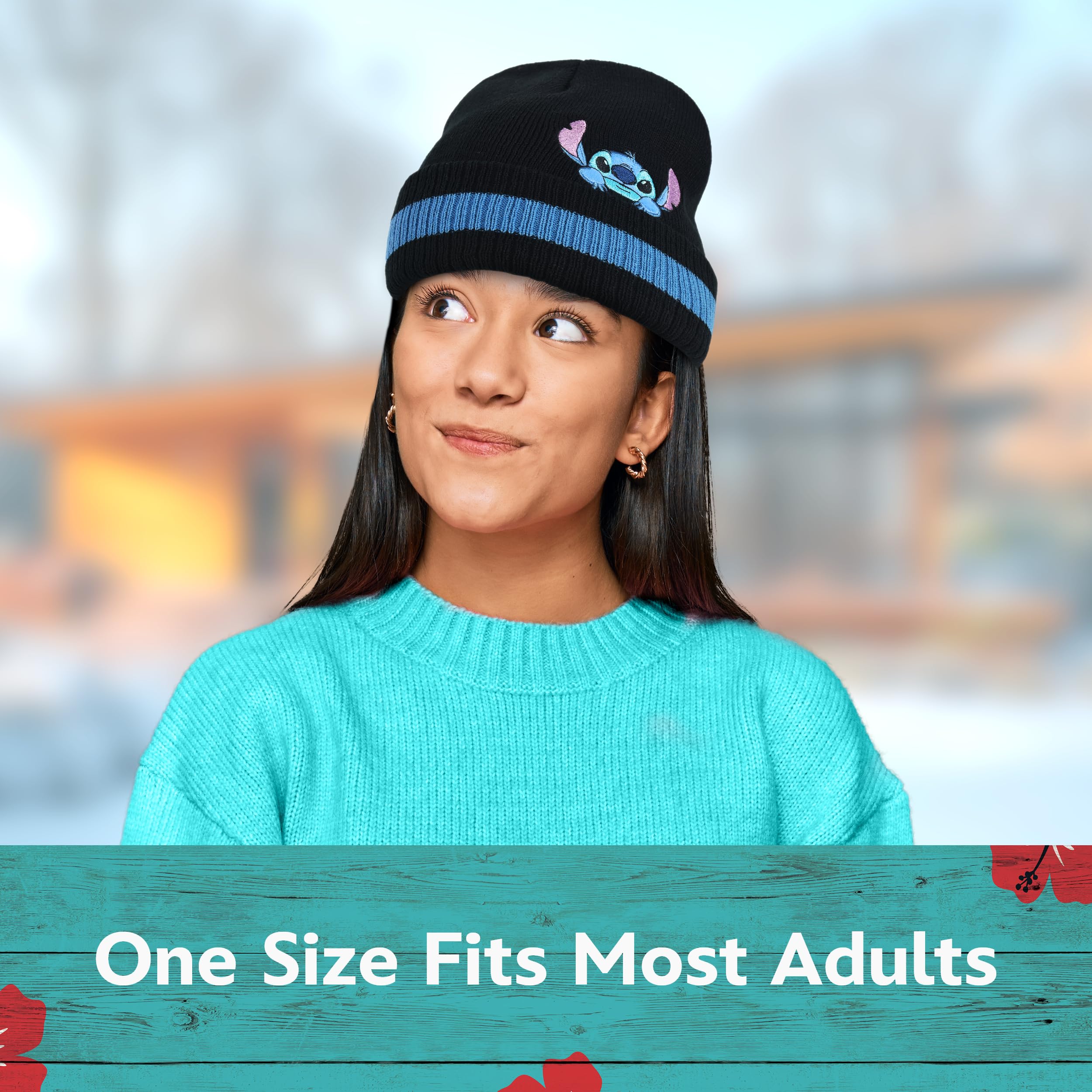 Foto 5 pulgar | Gorro Disney Stitch Peek-a-boo De Punto De Invierno A Rayas - Venta Internacional.