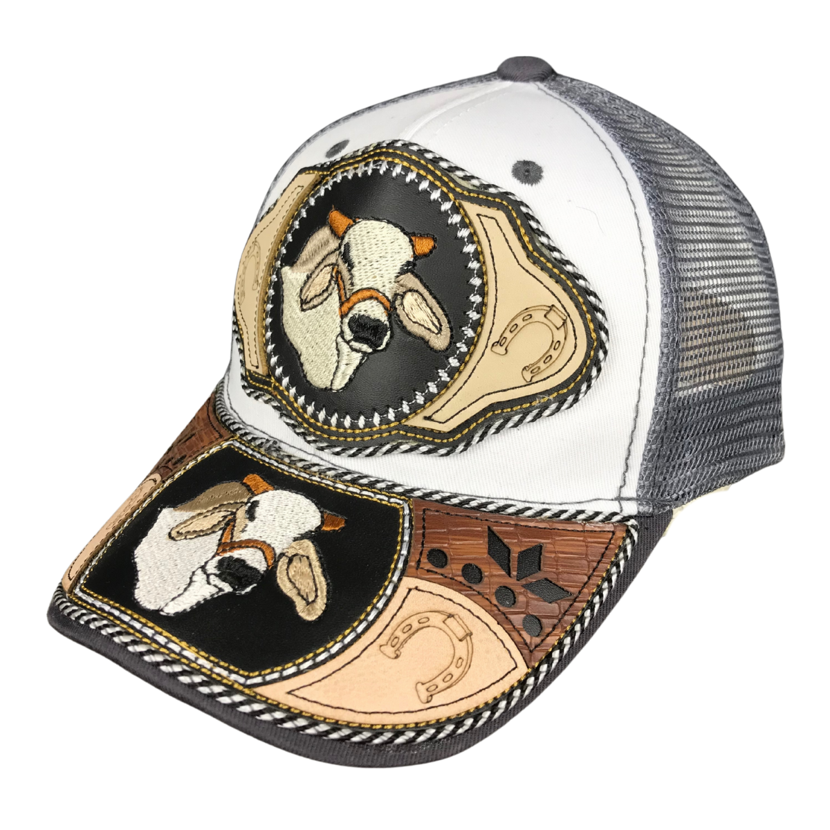 Foto 2 pulgar | Gorra Trucker Charra Vaquera Bordada Toro Bordado Color Blanco