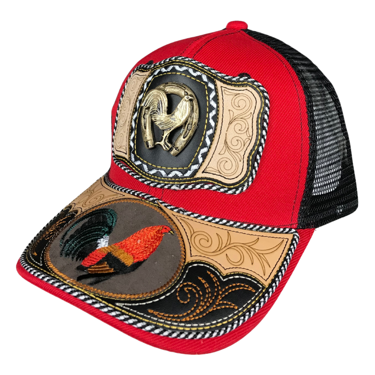 Foto 2 pulgar | Gorra Trucker Charra Vaquera Bordada Gallo Metal Color Rojo