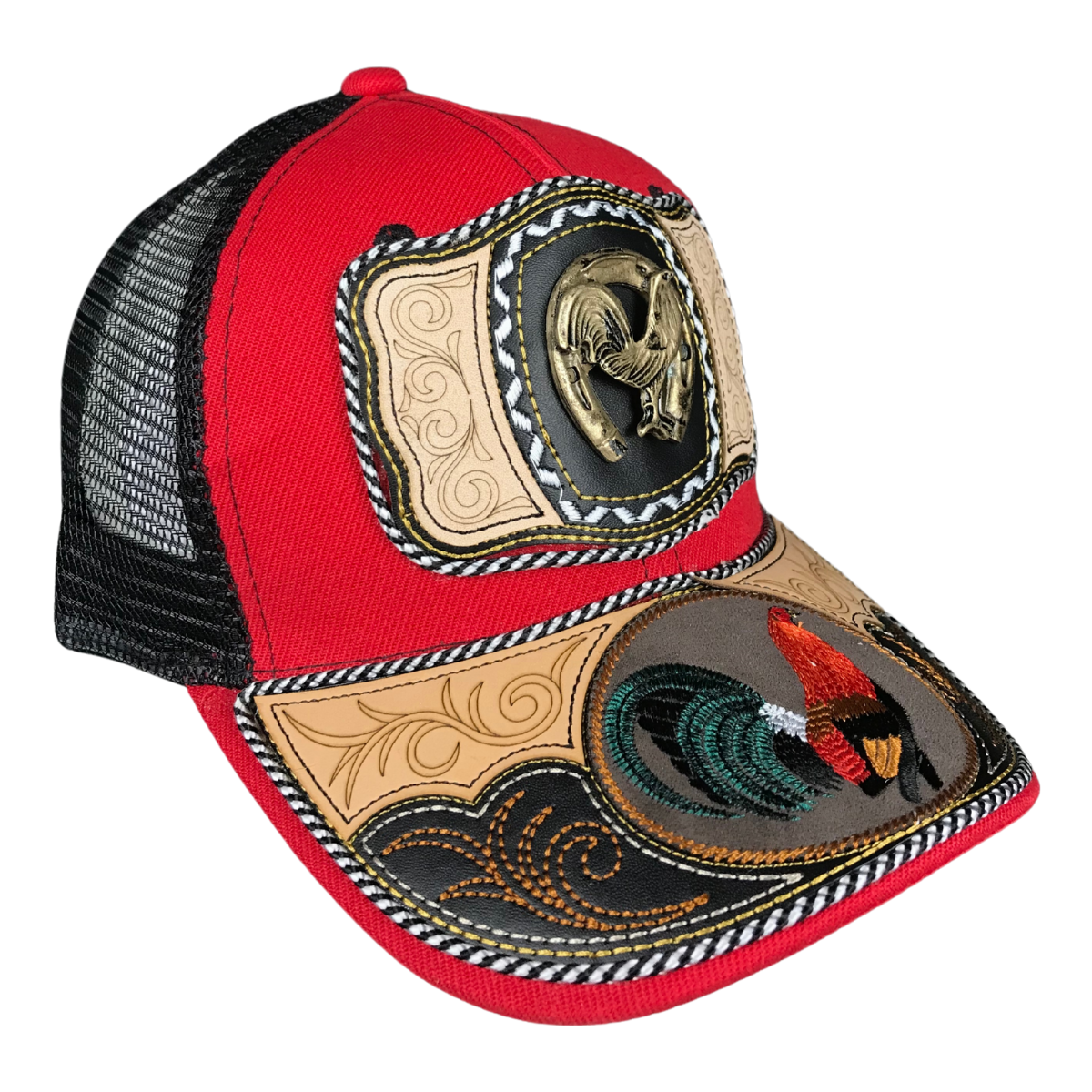 Foto 4 pulgar | Gorra Trucker Charra Vaquera Bordada Gallo Metal Color Rojo