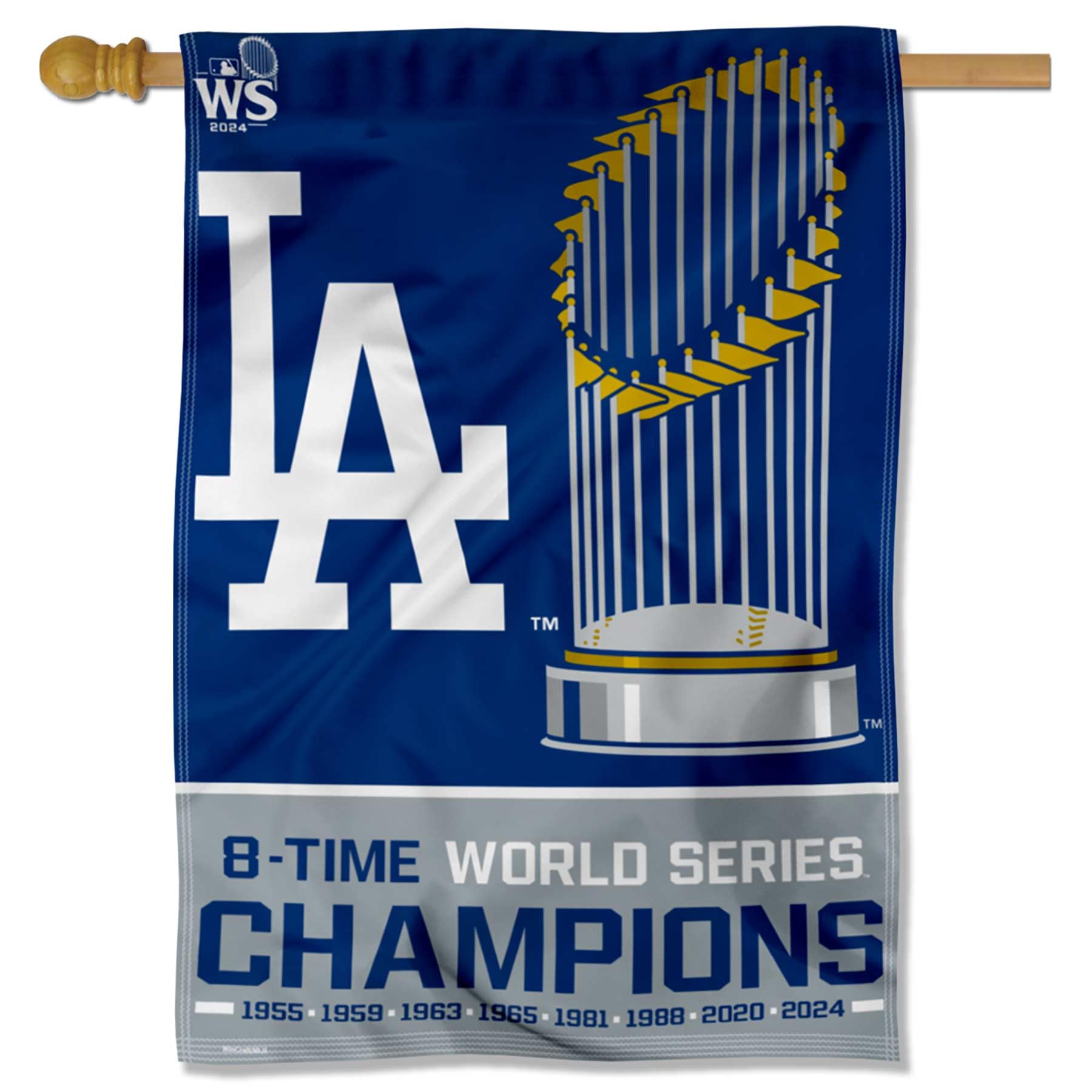 Foto 2 pulgar | Bandera House Banner Wincraft Los Angeles Dodgers 2024 8x Campeones Del Mundo - Venta Internacional.