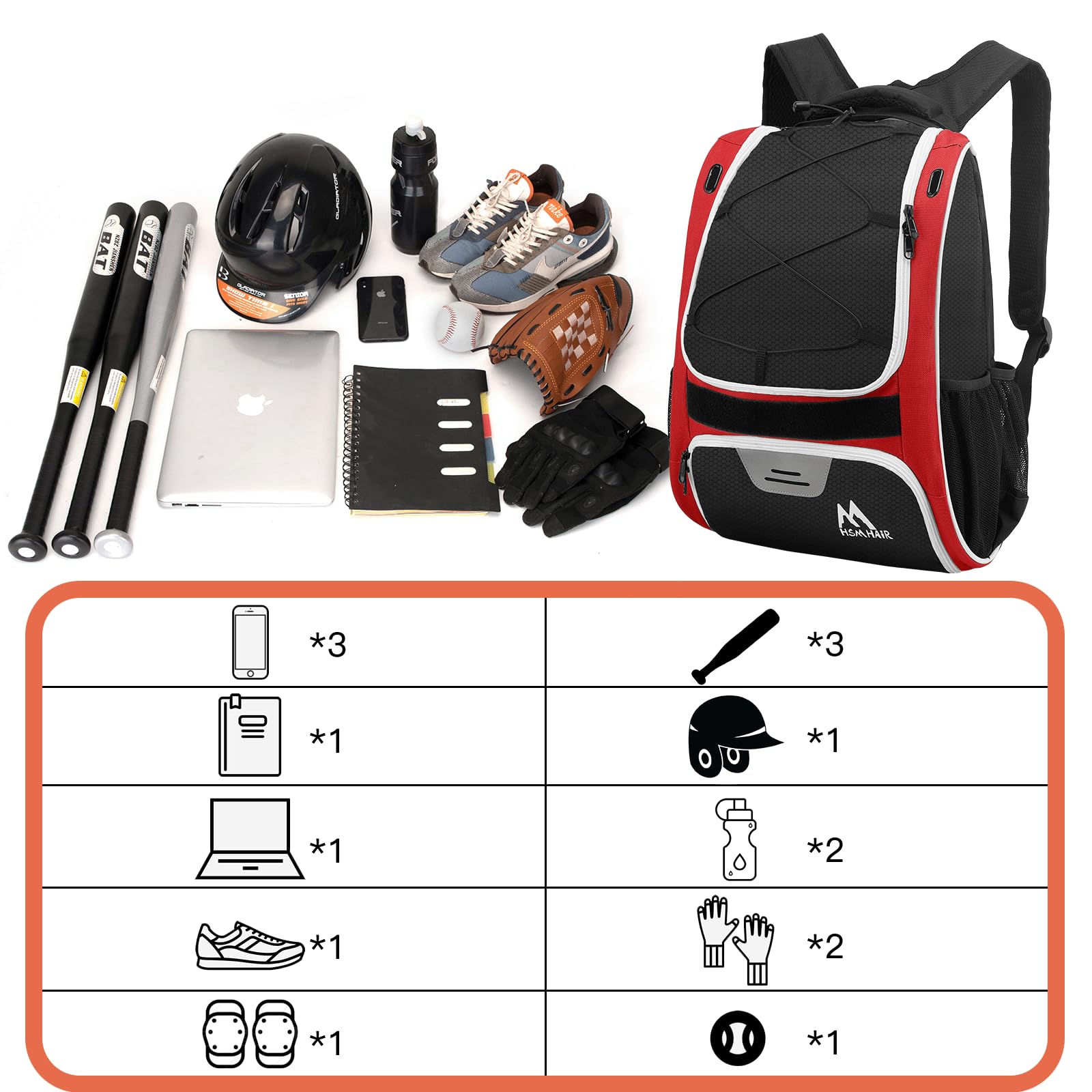 Foto 7 pulgar | Bolsa De Béisbol Hemihair, Mochila De Béisbol Para Jóvenes Y Adultos - Venta Internacional.