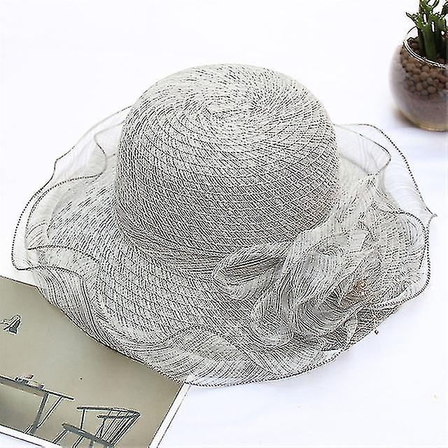 Foto 2 pulgar | Gorro De Sol Huoguo Para Mujer  De Organza De Verano  Con Flores Grises  57 Cm - Venta Internacional.