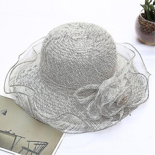 Foto 1 | Gorro De Sol Huoguo Para Mujer De Organza De Verano Con Flores Grises 57 Cm - Venta Internacional.