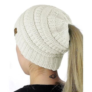 Foto 3 | Gorra Huoguo Con Forma De Cola De Caballo Con Letras Cc Para Mujer Color Blanco - Venta Internacional.