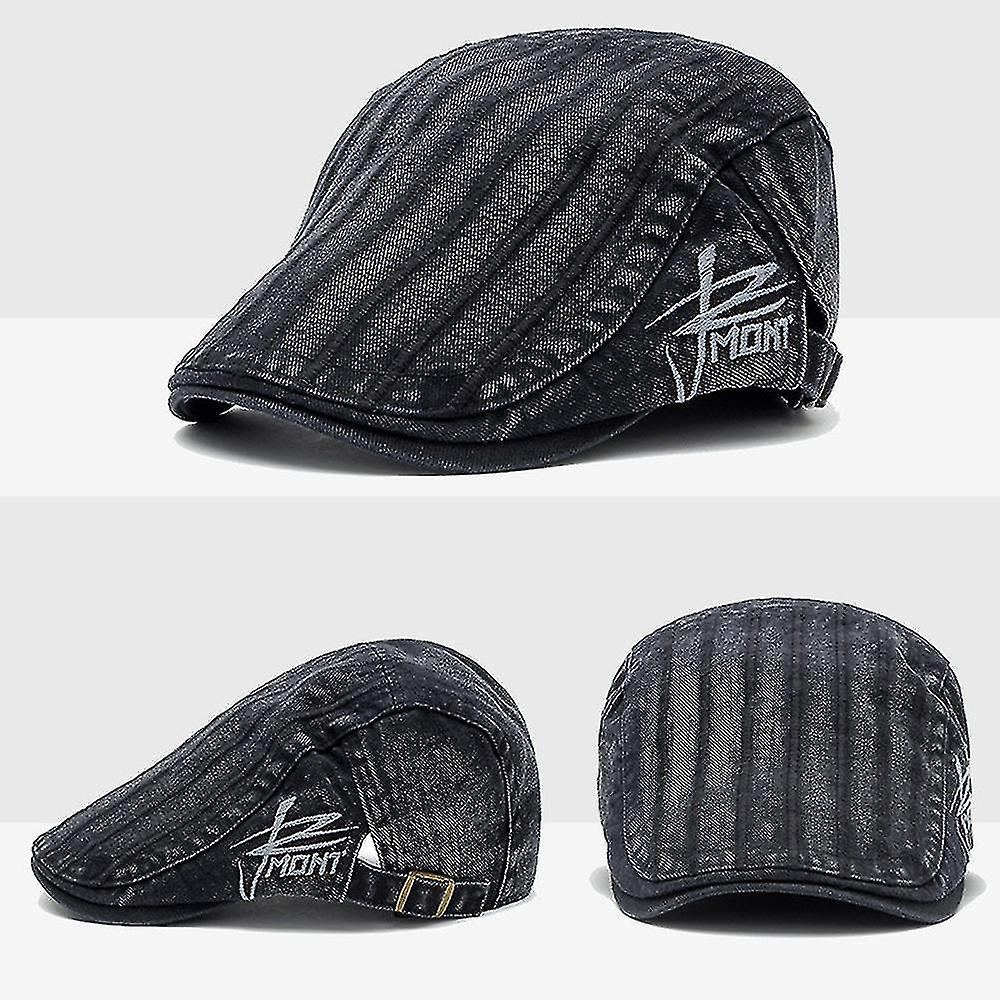 Foto 4 pulgar | Boina A Rayas Para Mujer Peaked Cap Huoguo  Protección Solar  Gris - Venta Internacional.