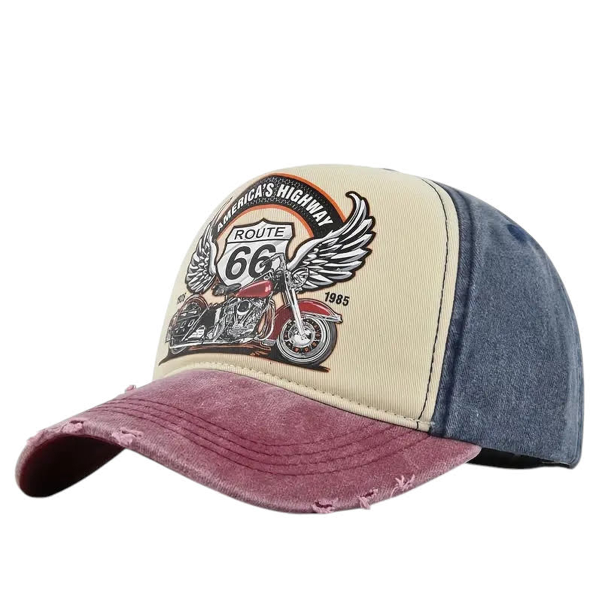 Foto 2 pulgar | Gorra Motociclista Route 66 Estilo Vintage Lavada Knite