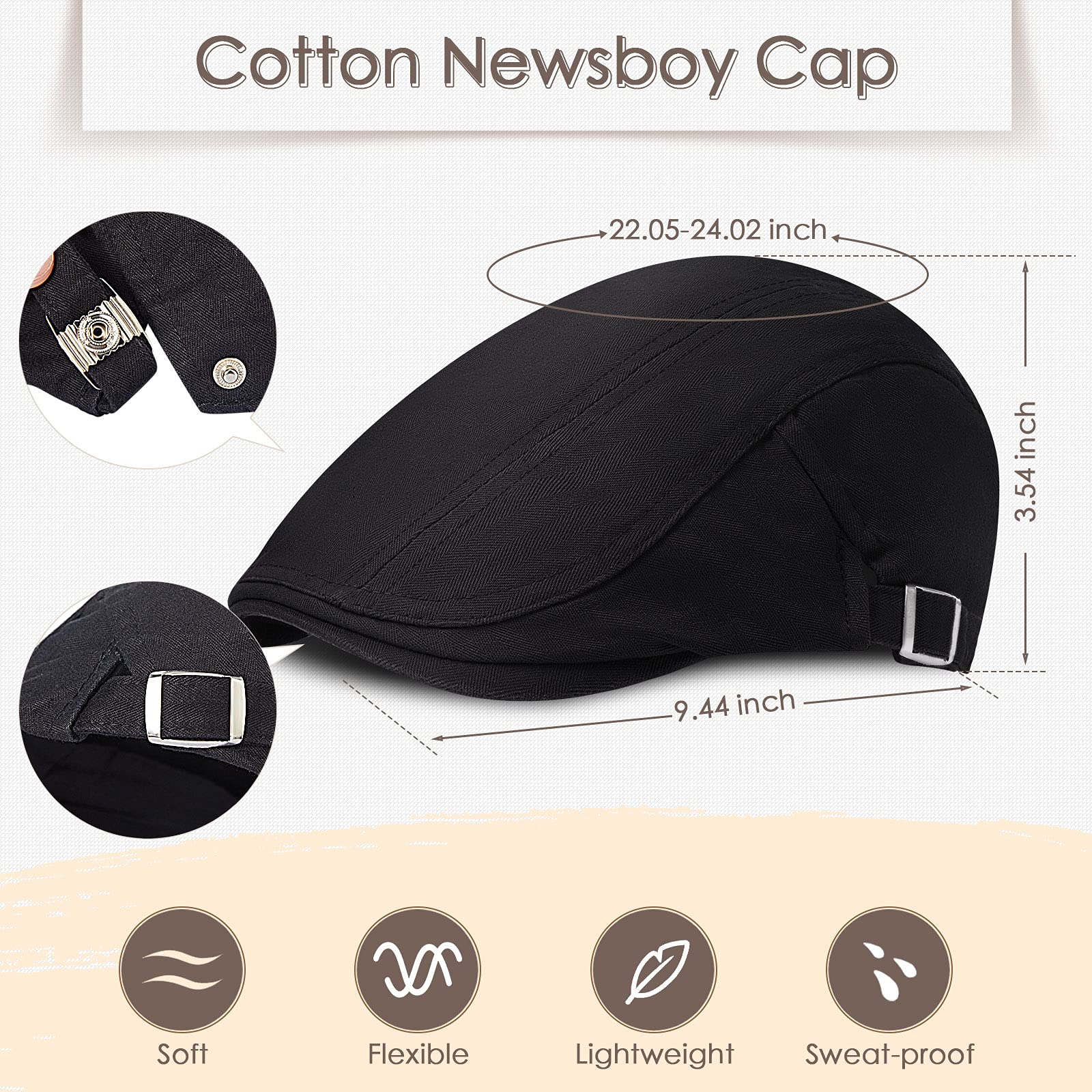 Foto 3 pulgar | Gorra Plana Satinior Newsboy Para Hombre  3 Piezas (negra  Gris  Café) - Venta Internacional.
