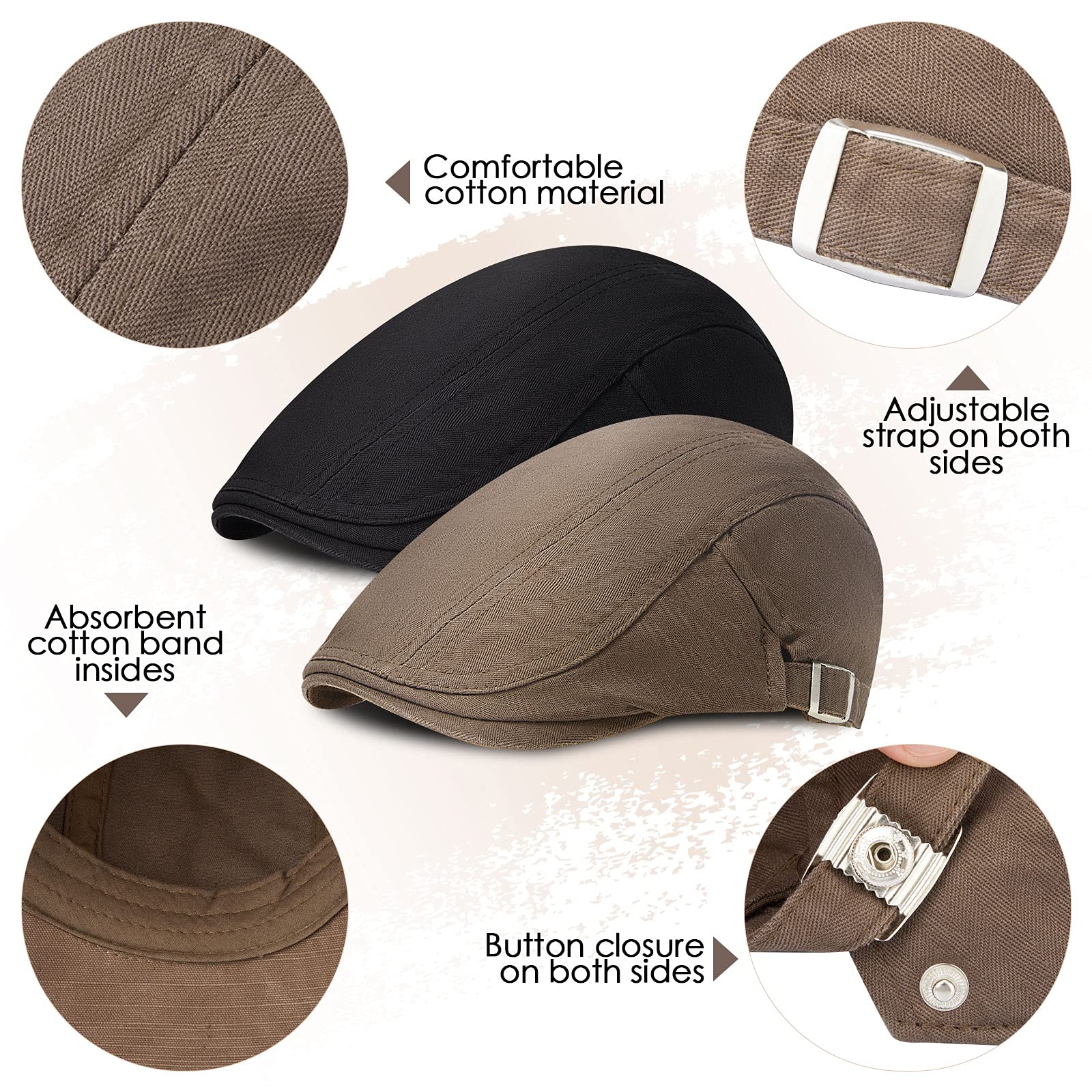 Foto 4 pulgar | Gorra Plana Satinior Newsboy Para Hombre  3 Piezas (negra  Gris  Café) - Venta Internacional.