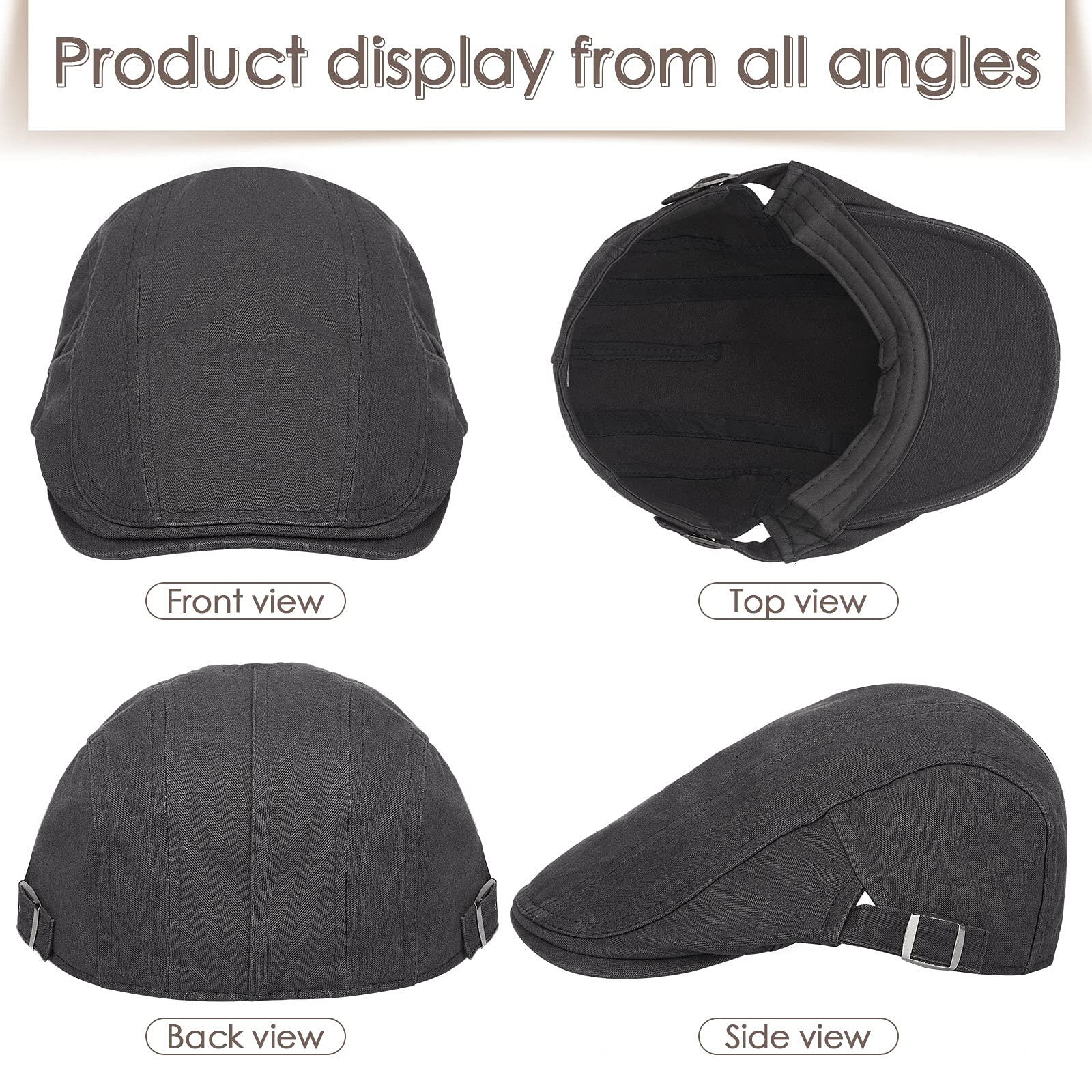 Foto 5 pulgar | Gorra Plana Satinior Newsboy Para Hombre  3 Piezas (negra  Gris  Café) - Venta Internacional.
