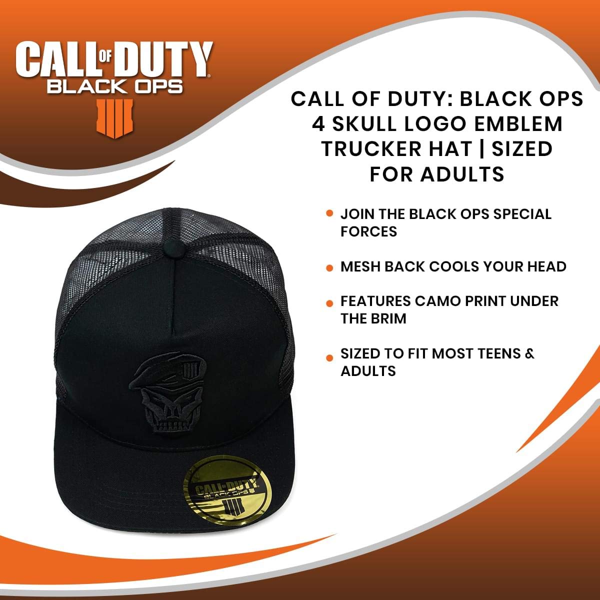 Foto 8 pulgar | Trucker Hat Exquisite Gaming Call Of Duty Black Ops 4 Skull - Venta Internacional.