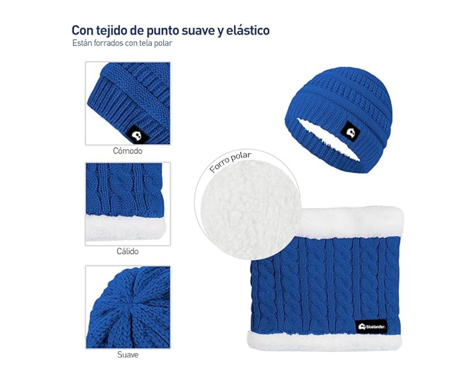 Foto 3 | Juego de Gorro Bufanda y Guantes de Invierno Bluelander Azul