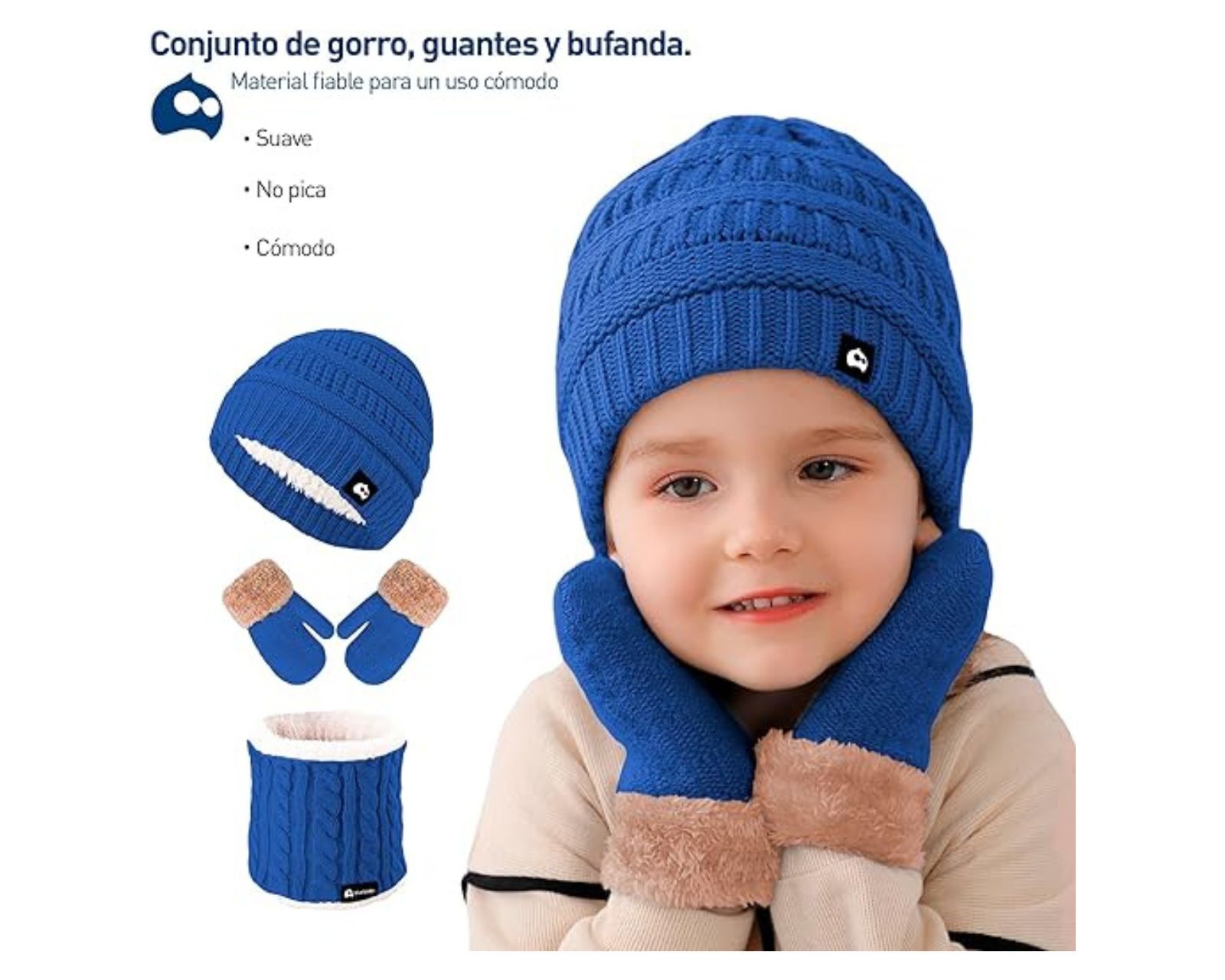 Foto 5 pulgar | Juego de Gorro Bufanda y Guantes de Invierno Bluelander Azul