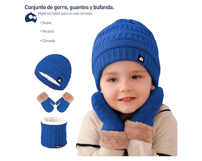 Foto 4 | Juego de Gorro Bufanda y Guantes de Invierno Bluelander Azul
