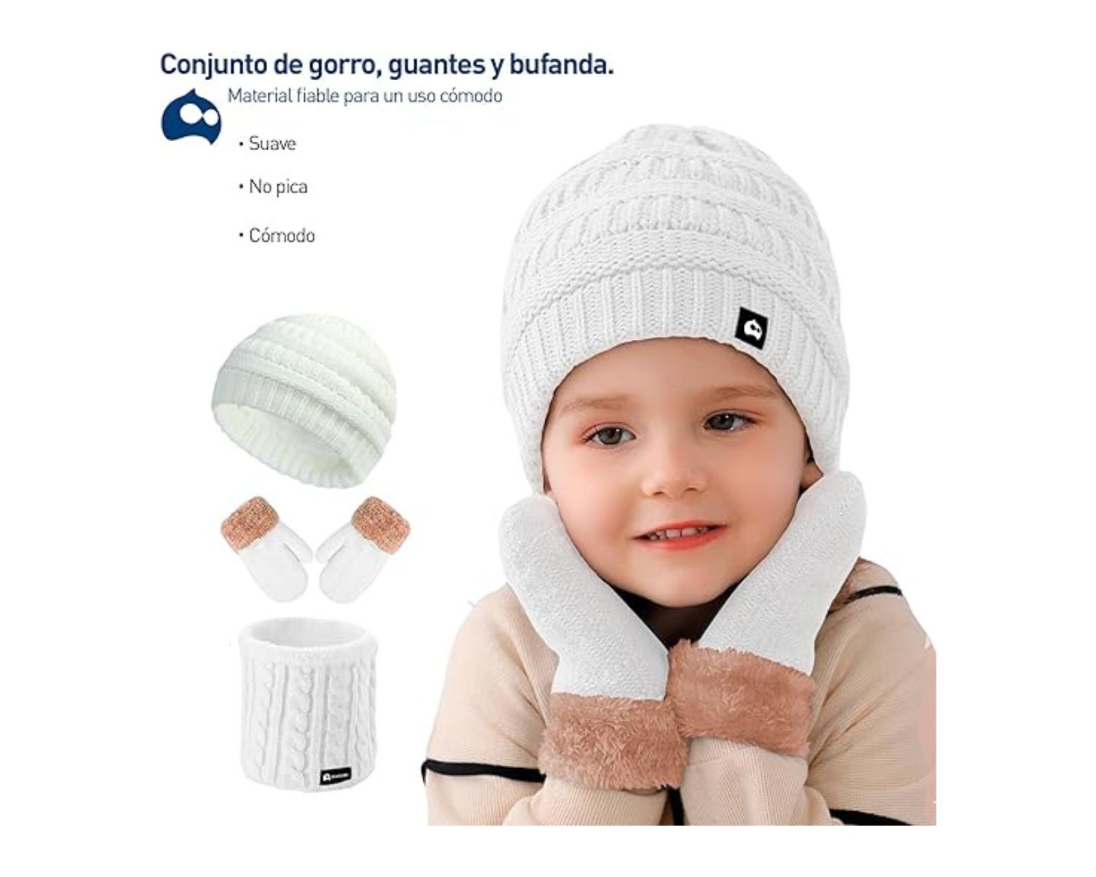 Foto 3 pulgar | Juego de Gorro / Bufanda / Guantes Invernales Bluelander Blancos para Niños