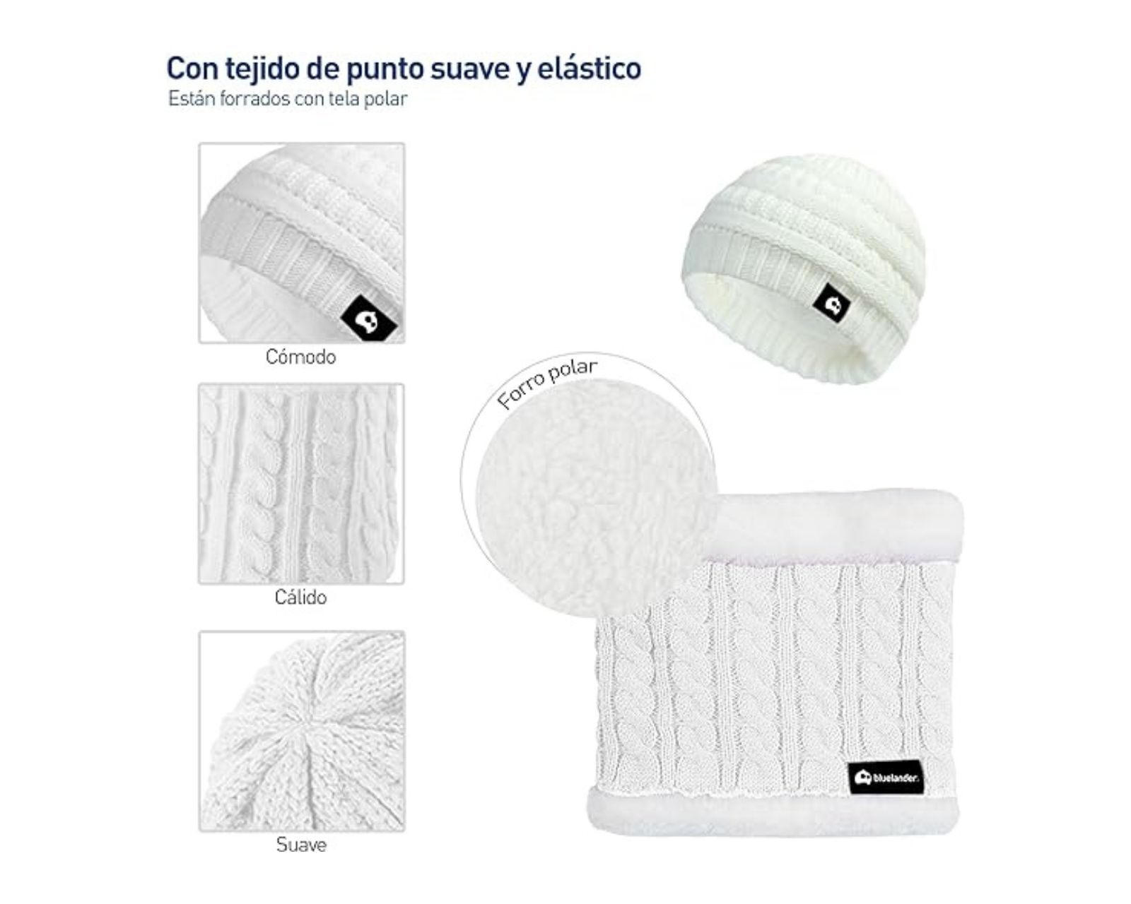 Foto 4 pulgar | Juego de Gorro / Bufanda / Guantes Invernales Bluelander Blancos para Niños