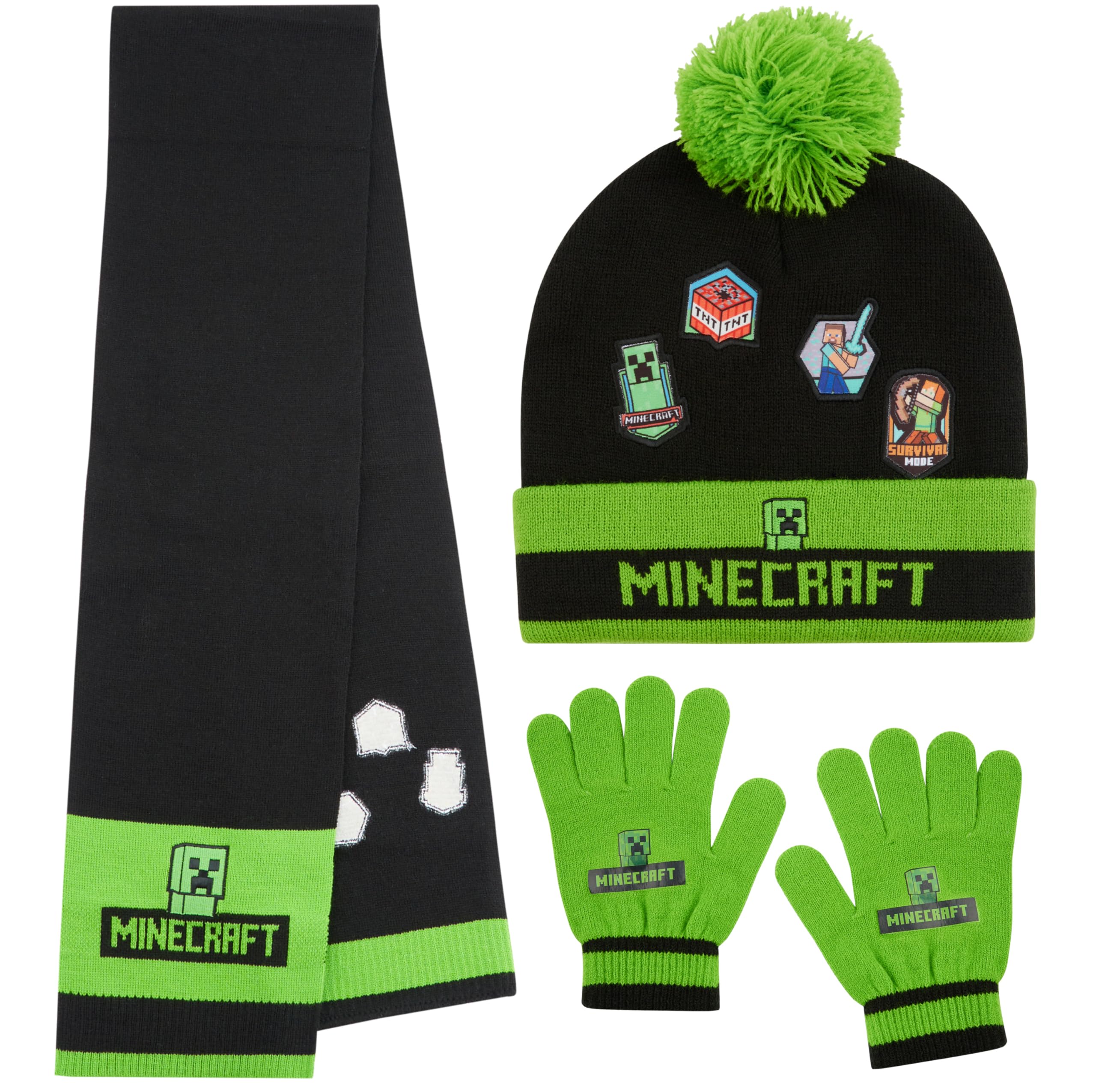 Foto 2 pulgar | Set De Accesorios De Invierno Para Niños De Minecraft: Gorro, Guantes, Bufanda - Venta Internacional.