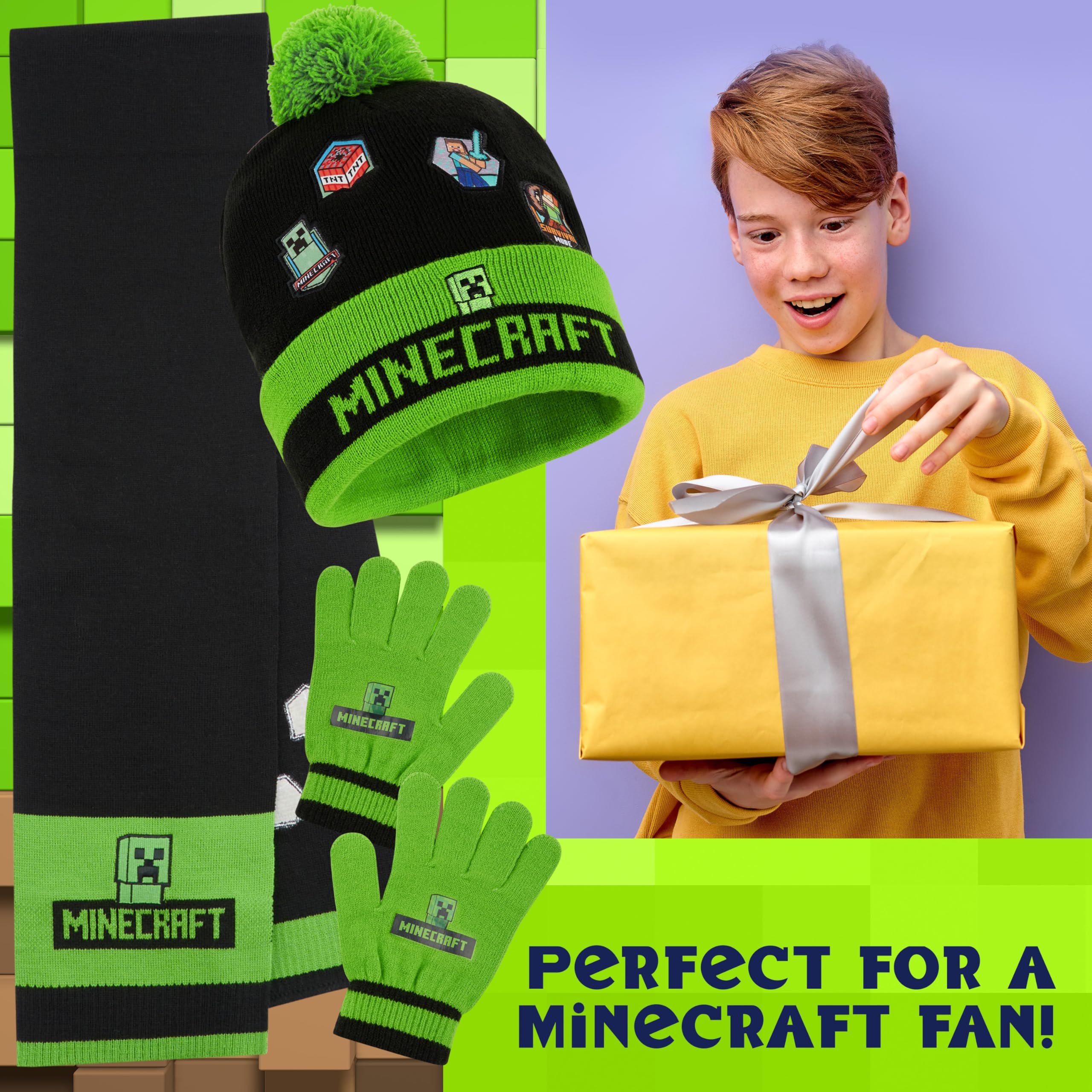 Foto 4 pulgar | Set De Accesorios De Invierno Para Niños De Minecraft: Gorro, Guantes, Bufanda - Venta Internacional.