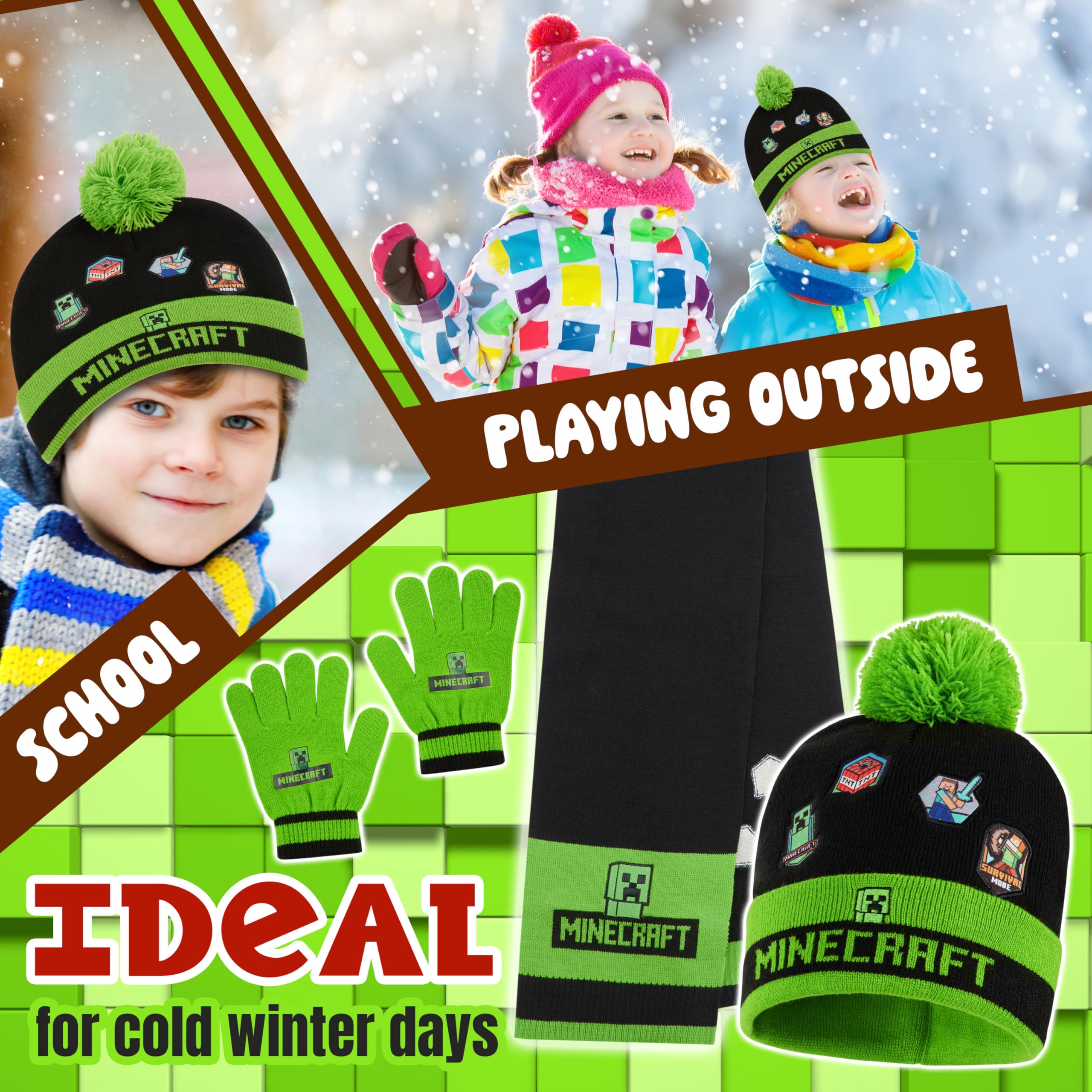 Foto 5 pulgar | Set De Accesorios De Invierno Para Niños De Minecraft: Gorro, Guantes, Bufanda - Venta Internacional.