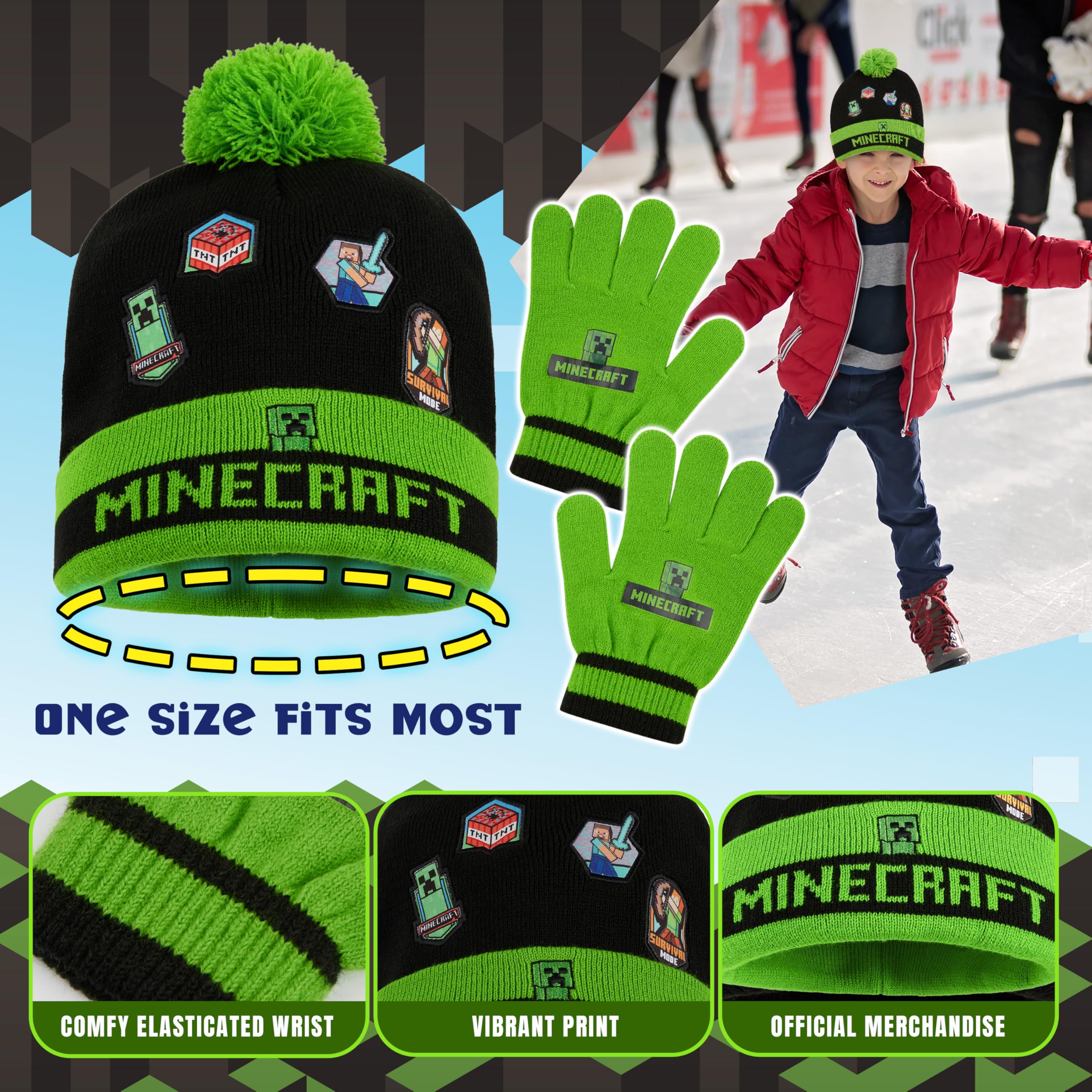 Foto 6 pulgar | Set De Accesorios De Invierno Para Niños De Minecraft: Gorro, Guantes, Bufanda - Venta Internacional.