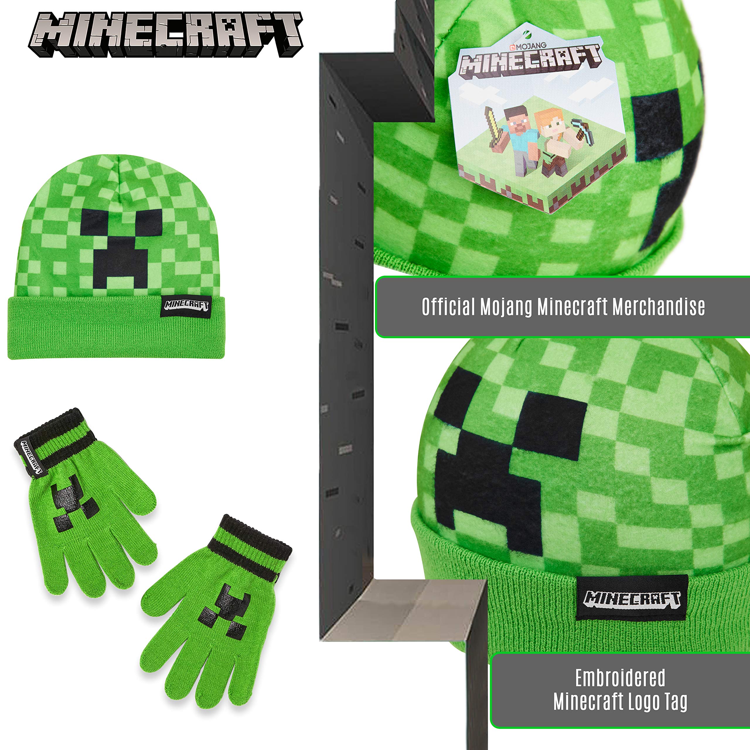 Foto 4 pulgar | Set De Invierno Con Gorro Y Guante Minecraft Para Niños Y Adolescentes - Venta Internacional.