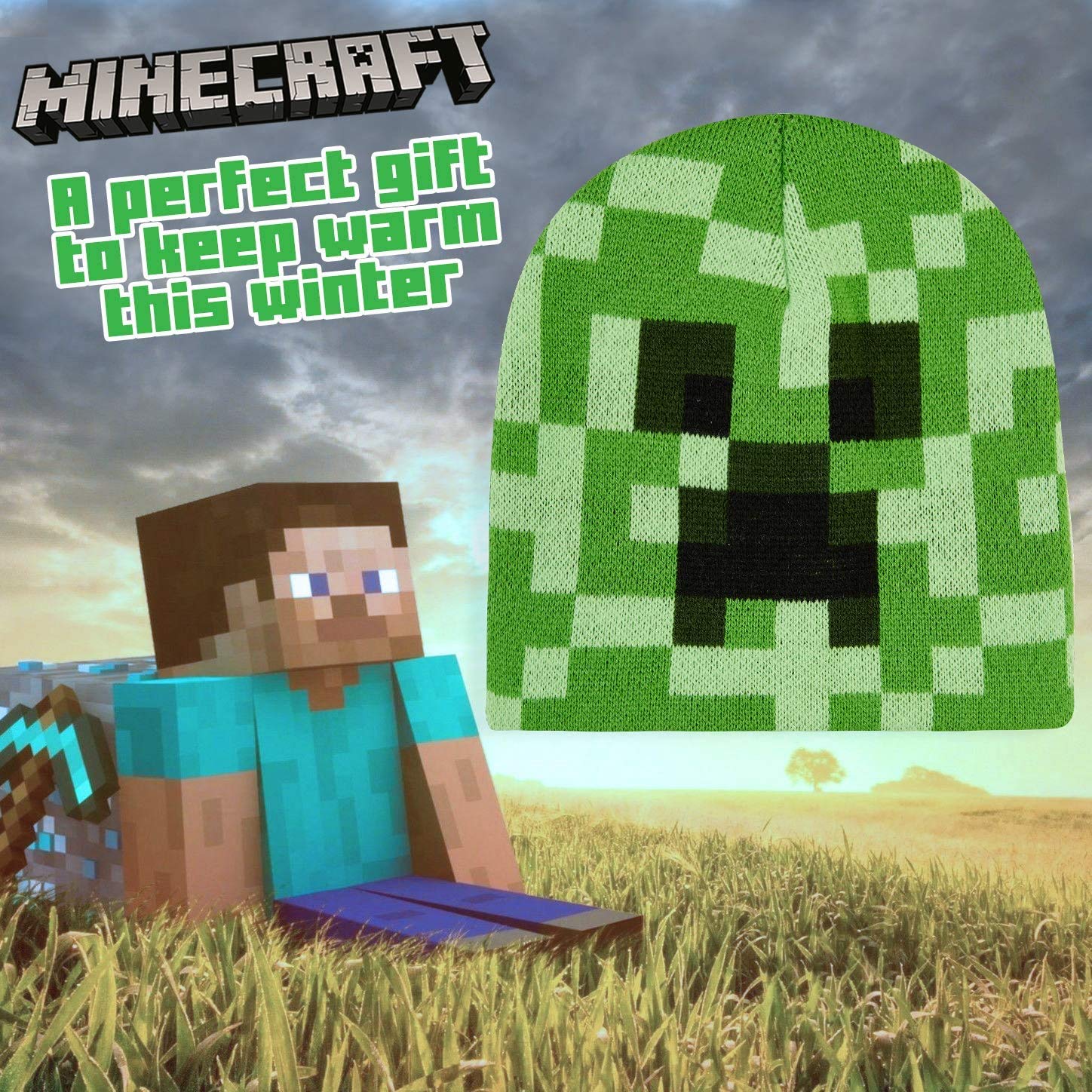 Foto 5 pulgar | Set De Invierno Minecraft, Gorro Y Guante Para Niños, Color Verde - Venta Internacional.