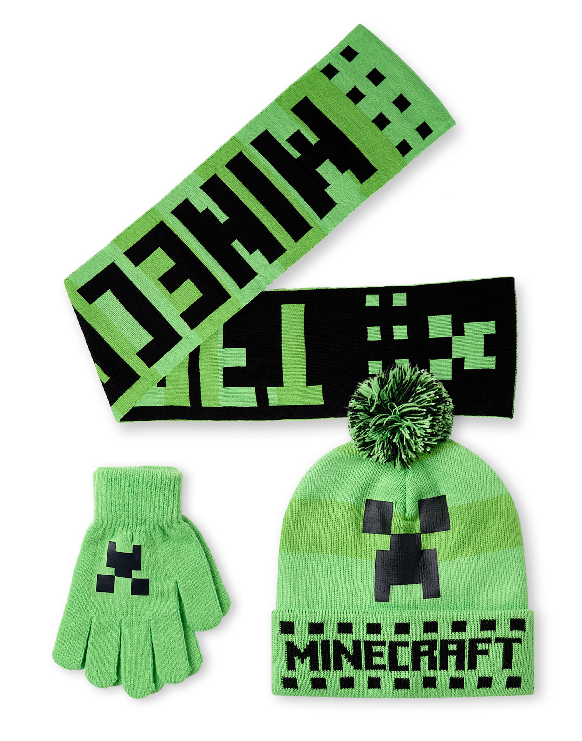 Foto 2 pulgar | Set De Accesorios Para Niños Con Gorro, Guantes Y Bufanda De Minecraft, Color Verde - Venta Internacional.