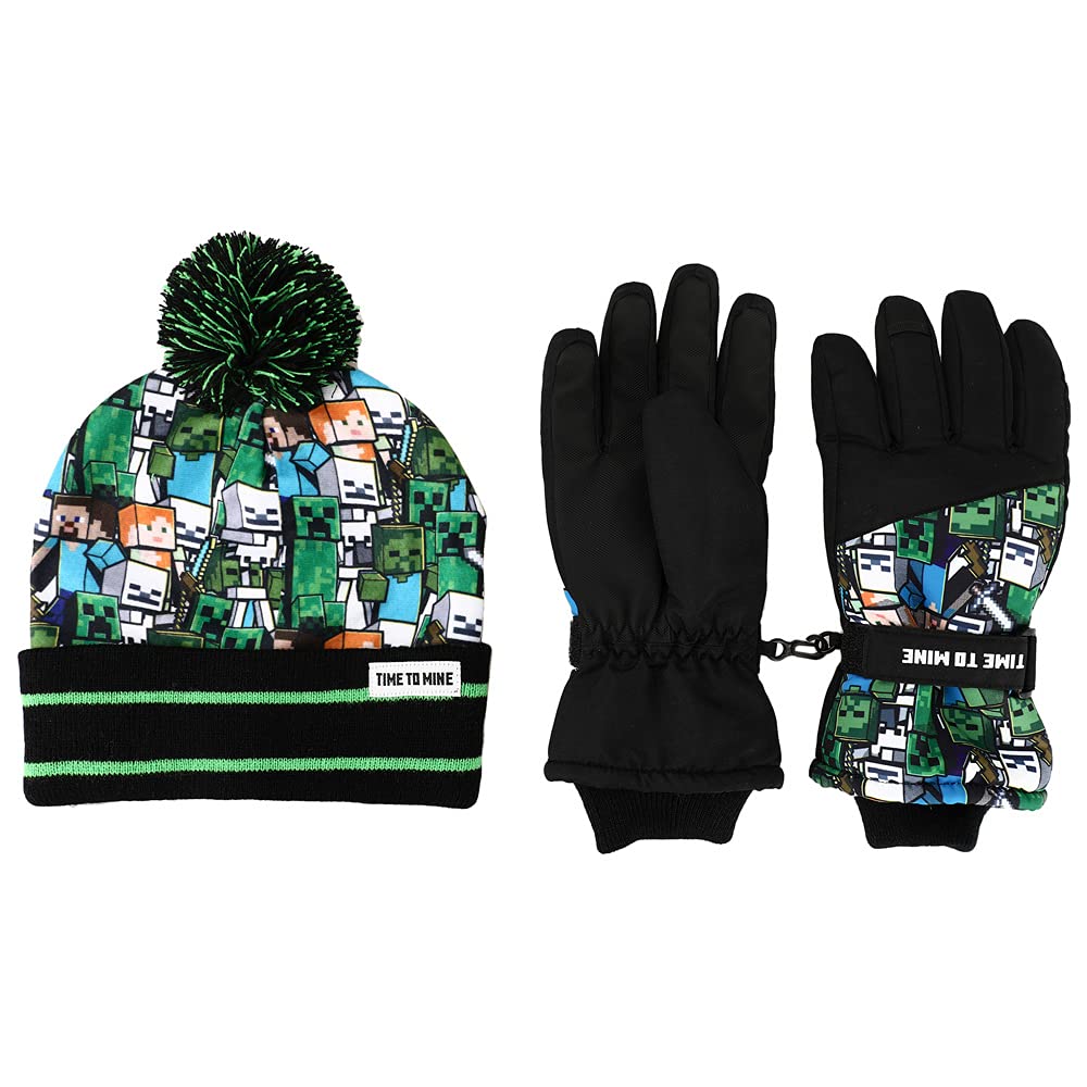 Foto 2 pulgar | Set De Gorro Y Guantes De Esquí Para Niños Con Brazaletes De Lana De Minecraft - Venta Internacional.
