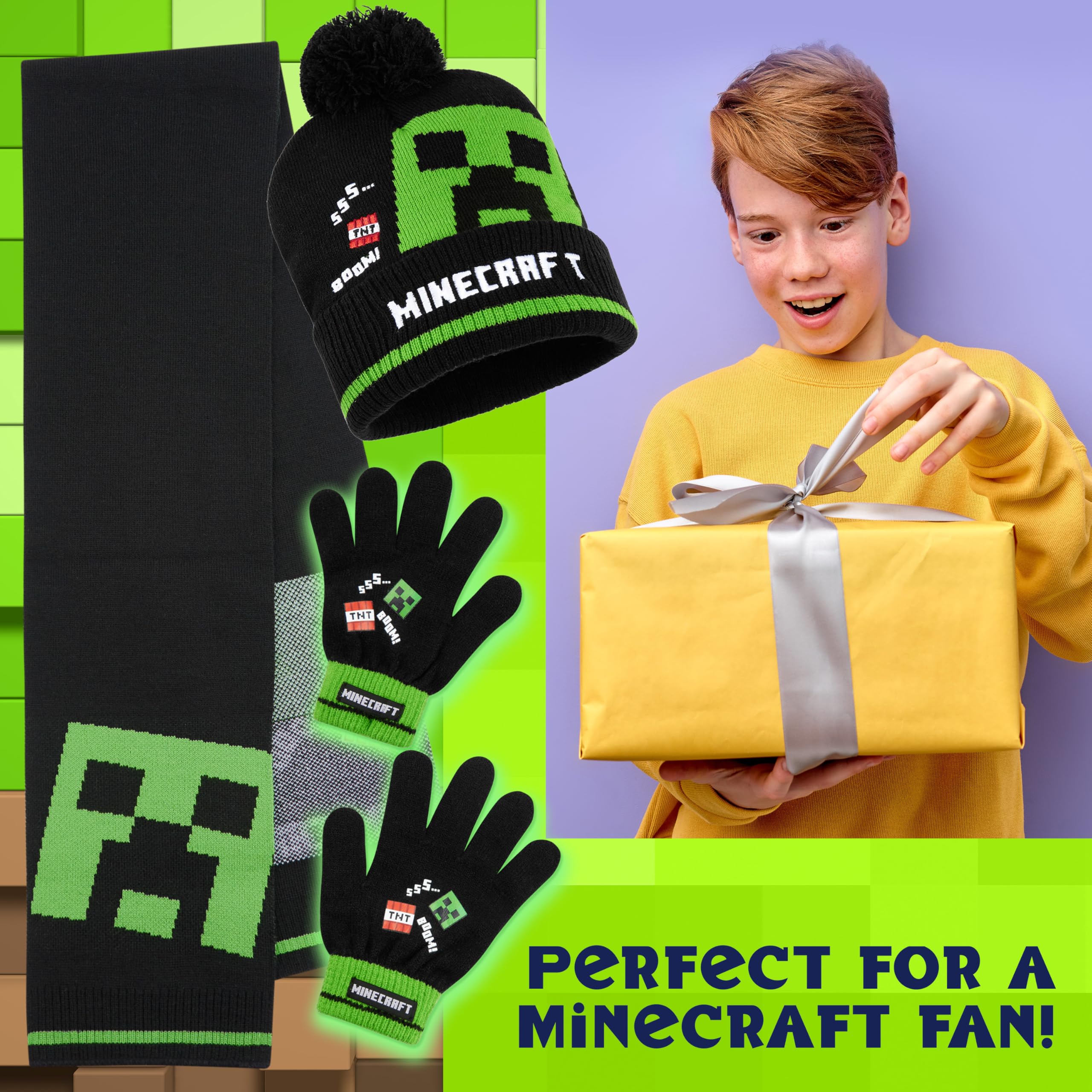 Foto 4 pulgar | Set De Accesorios De Invierno Para Niños De Minecraft: Gorro, Guantes, Bufanda - Venta Internacional.