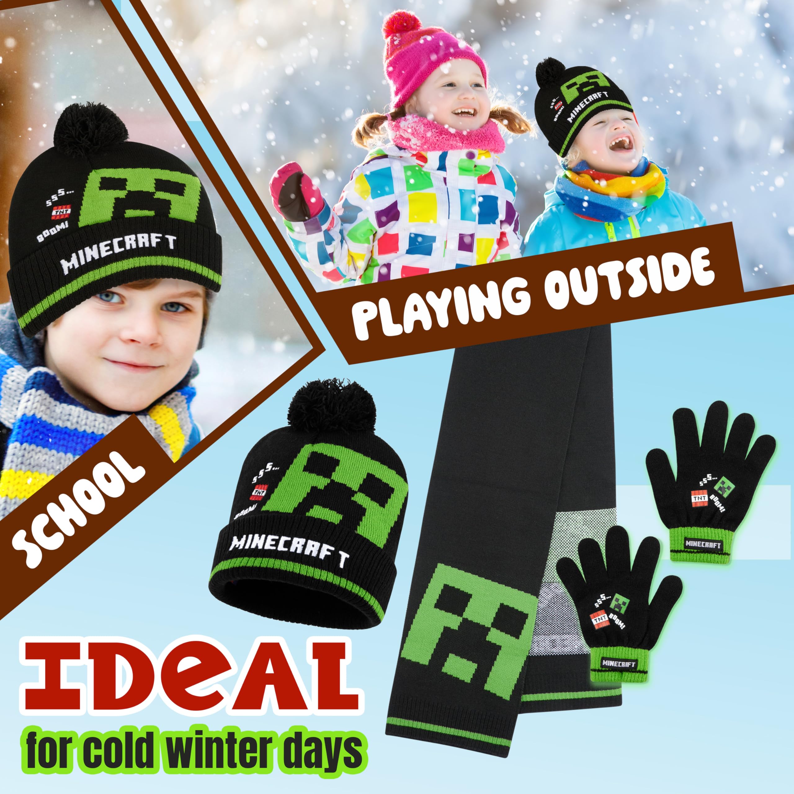 Foto 5 pulgar | Set De Accesorios De Invierno Para Niños De Minecraft: Gorro, Guantes, Bufanda - Venta Internacional.