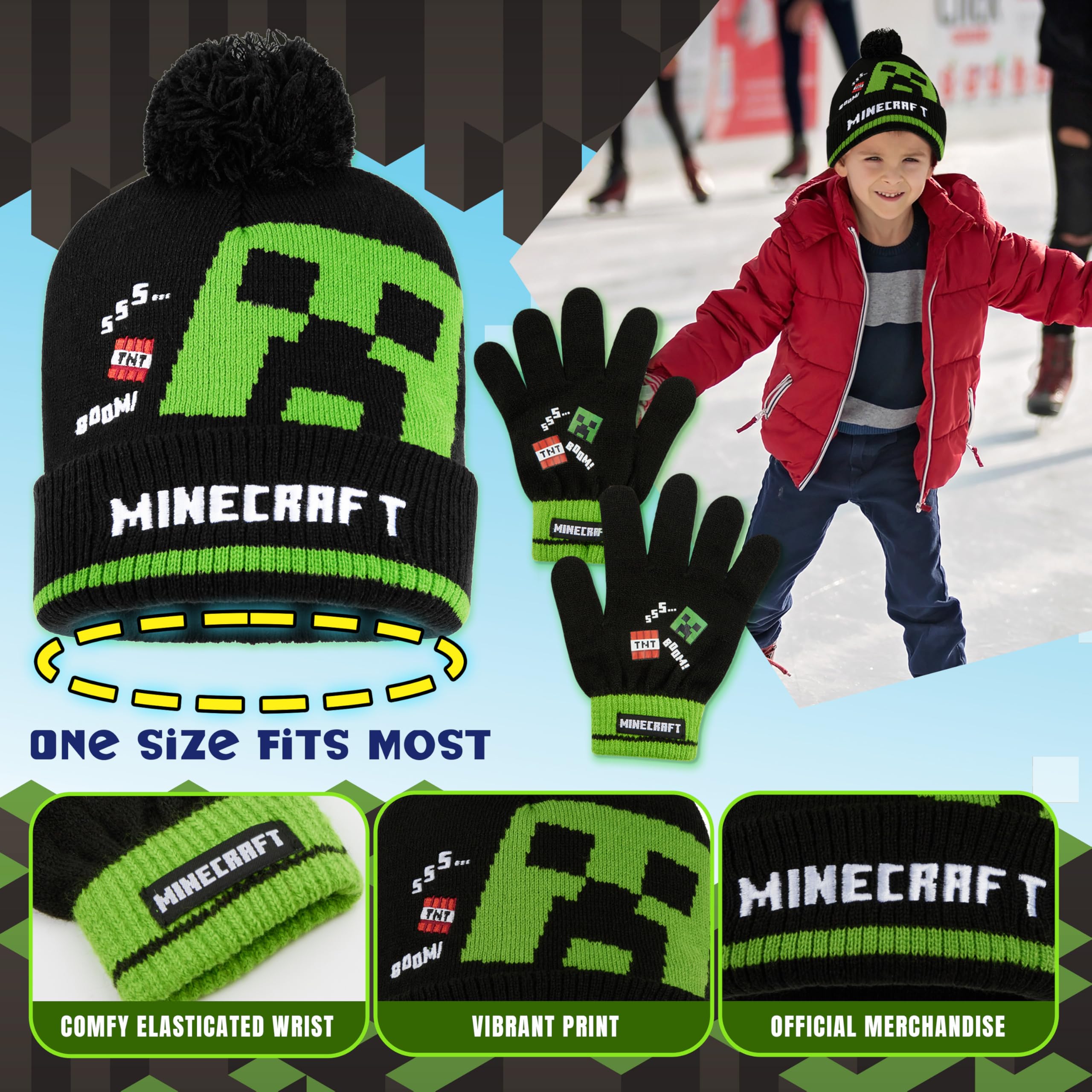 Foto 6 pulgar | Set De Accesorios De Invierno Para Niños De Minecraft: Gorro, Guantes, Bufanda - Venta Internacional.