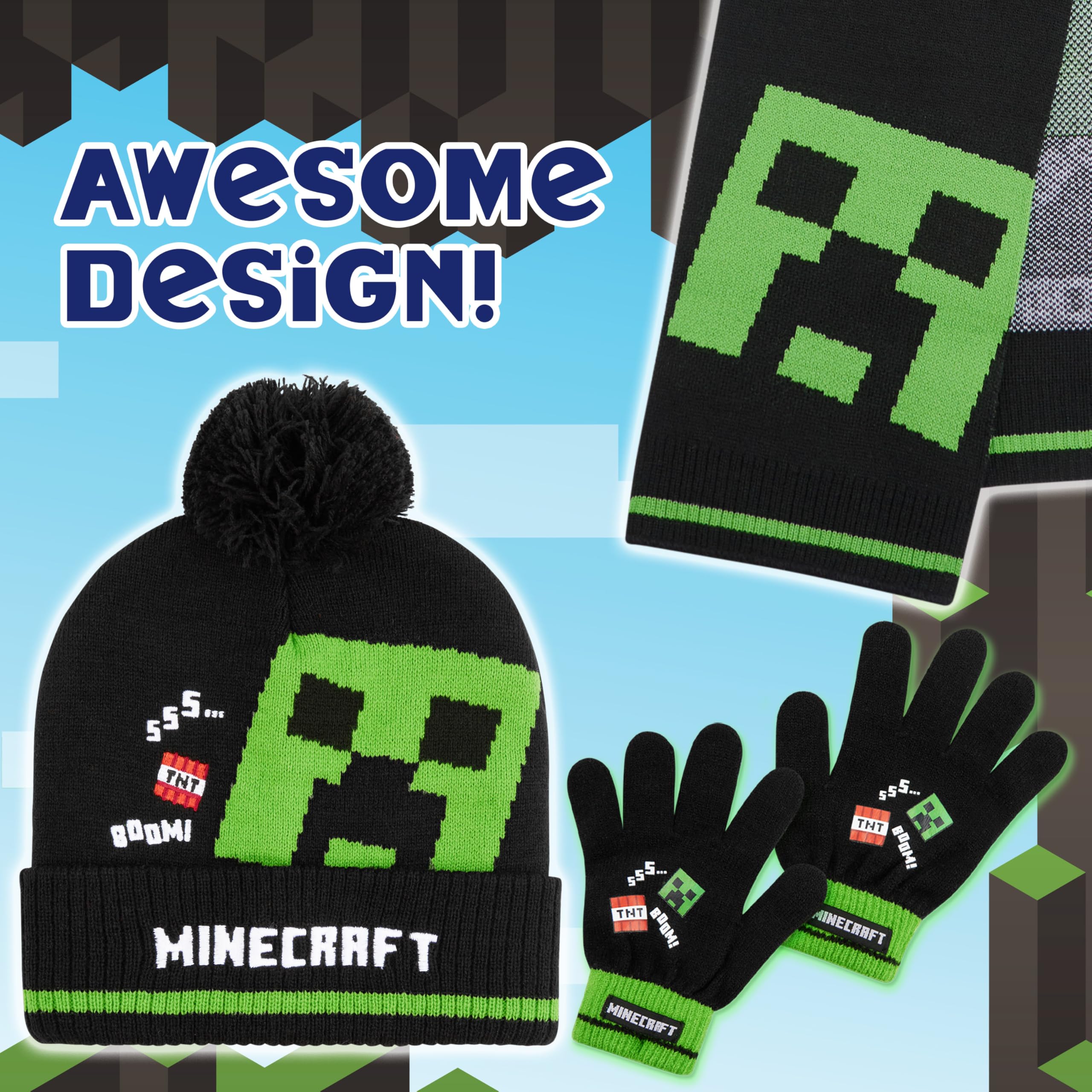 Foto 7 pulgar | Set De Accesorios De Invierno Para Niños De Minecraft: Gorro, Guantes, Bufanda - Venta Internacional.