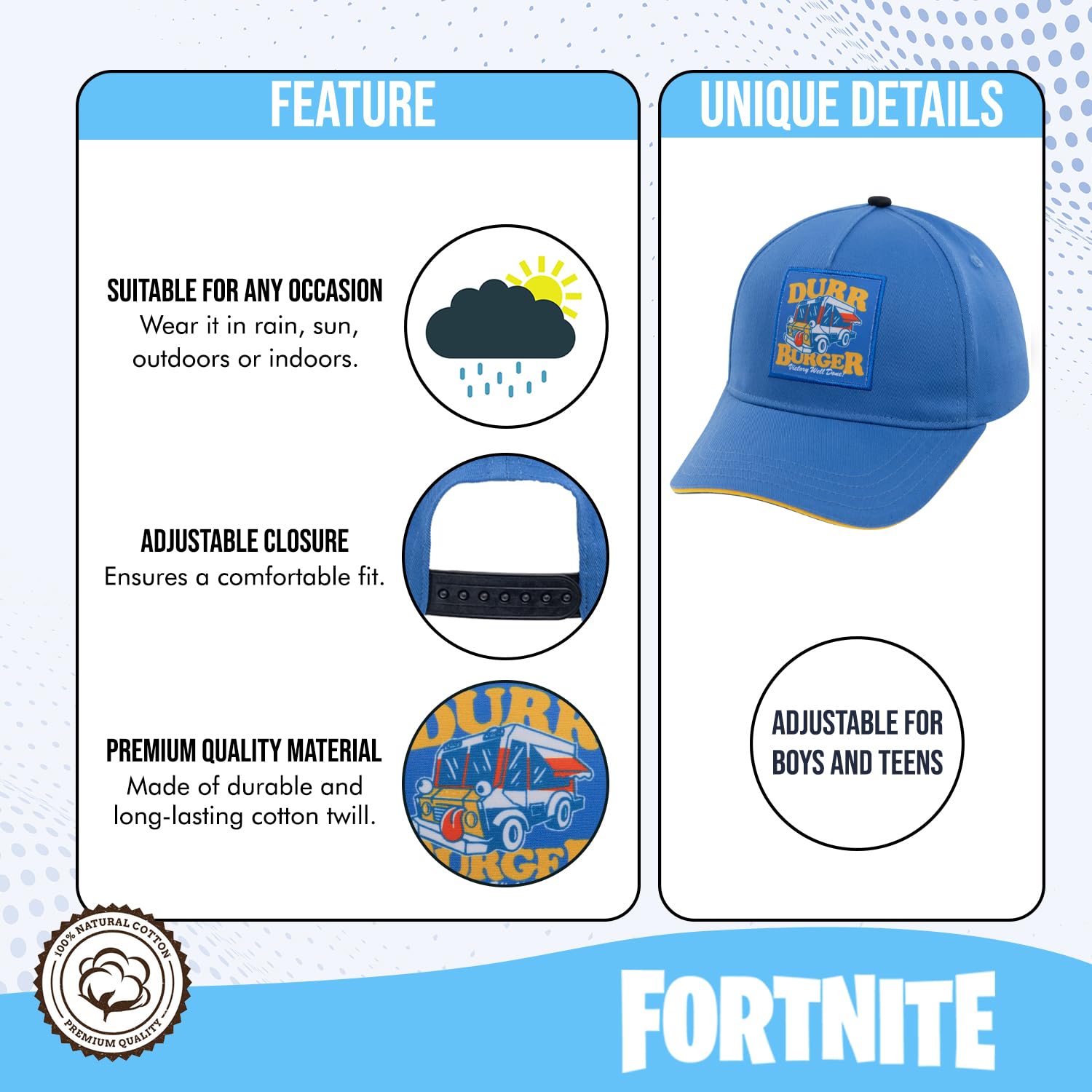 Foto 3 pulgar | Gorra De Béisbol Fortnite Para Niños Azul Claro - Venta Internacional.