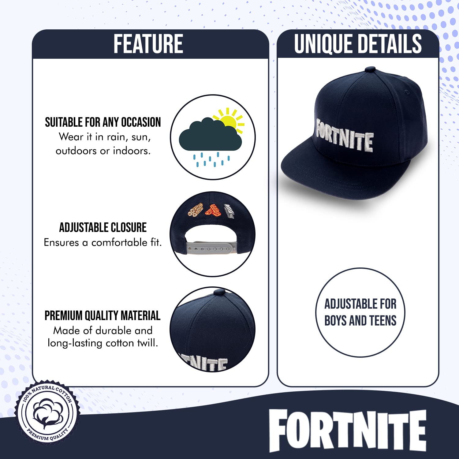 Foto 3 pulgar | Gorra De Béisbol Fortnite Para Niños Azul Marino - Venta Internacional.