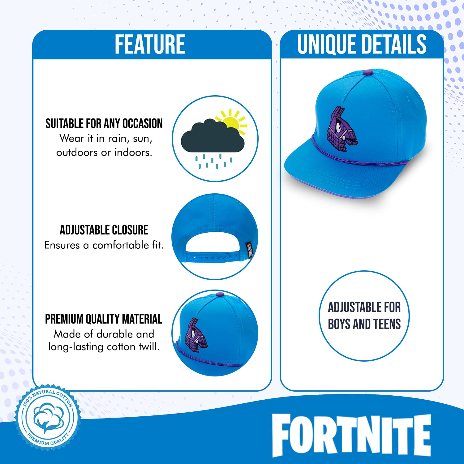 Foto 3 pulgar | Gorra De Béisbol Fortnite Para Niños Azul - Venta Internacional.