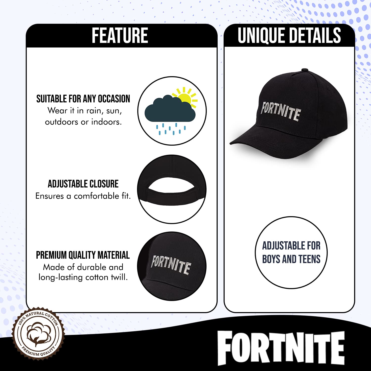 Foto 2 | Gorra De Béisbol Fortnite Para Niños Negra Y Plateada - Venta Internacional.