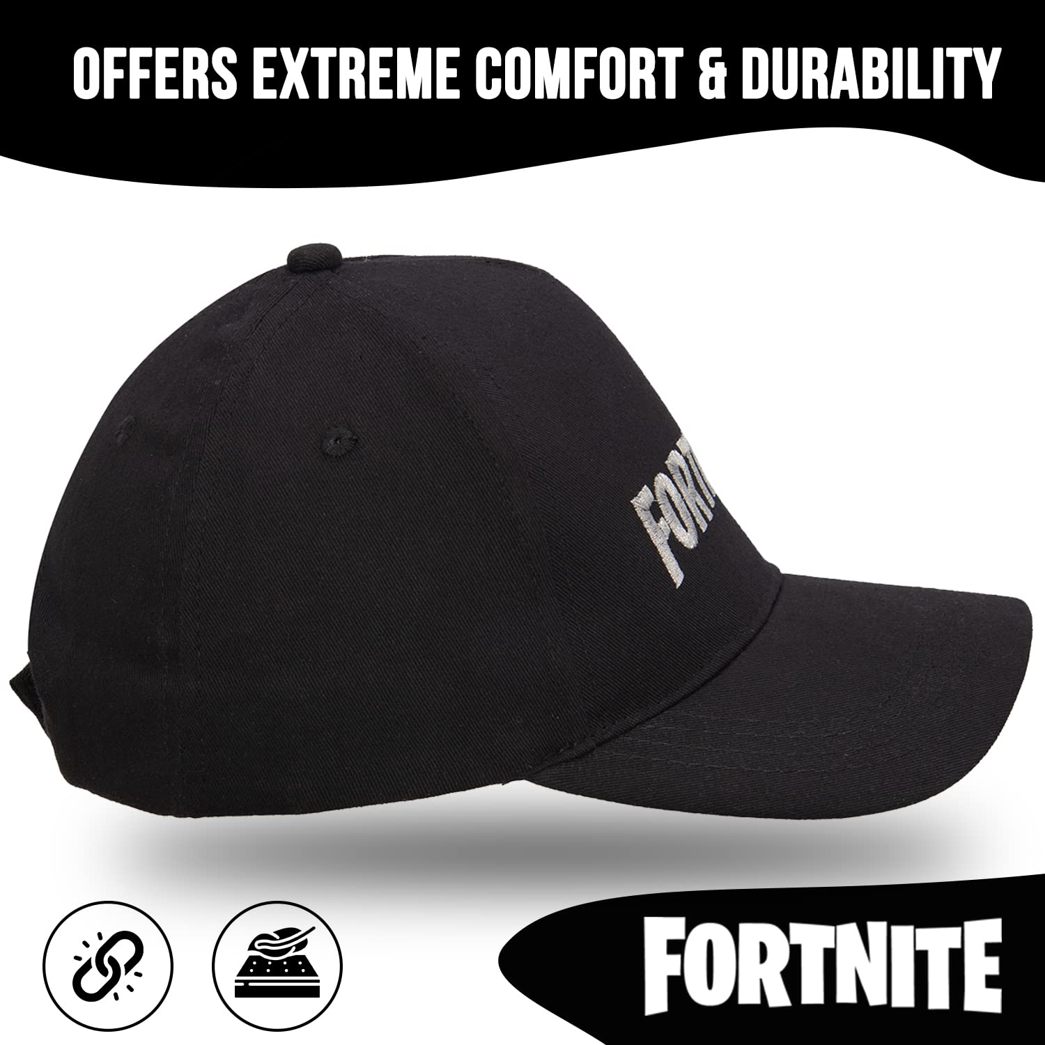 Foto 5 | Gorra De Béisbol Fortnite Para Niños Negra Y Plateada - Venta Internacional.